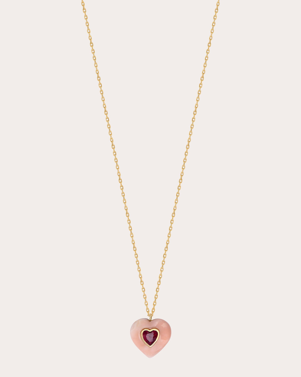 Heart 14K Gold Coral and Ruby Pendant Necklace