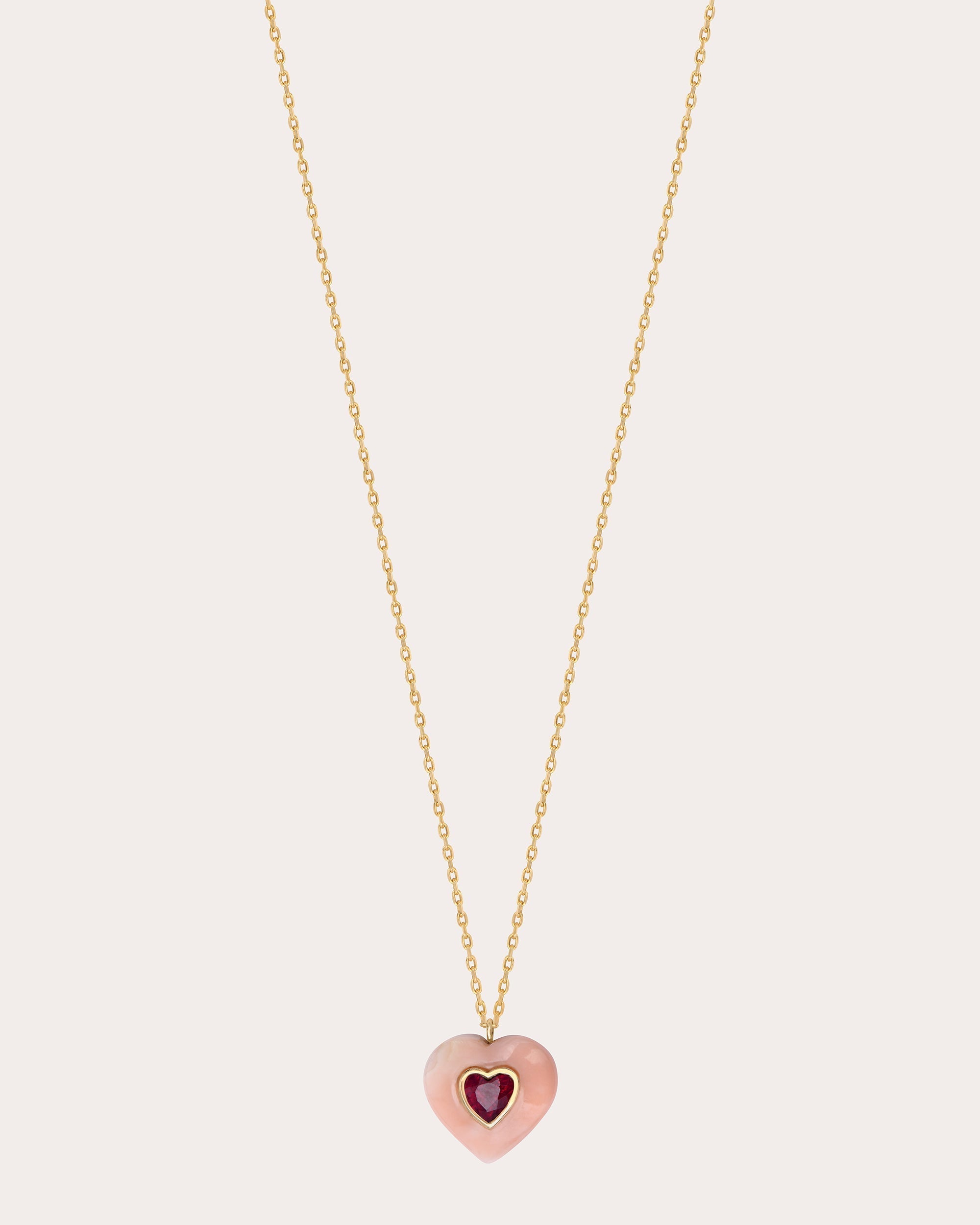 Heart 14K Gold Coral and Ruby Pendant Necklace