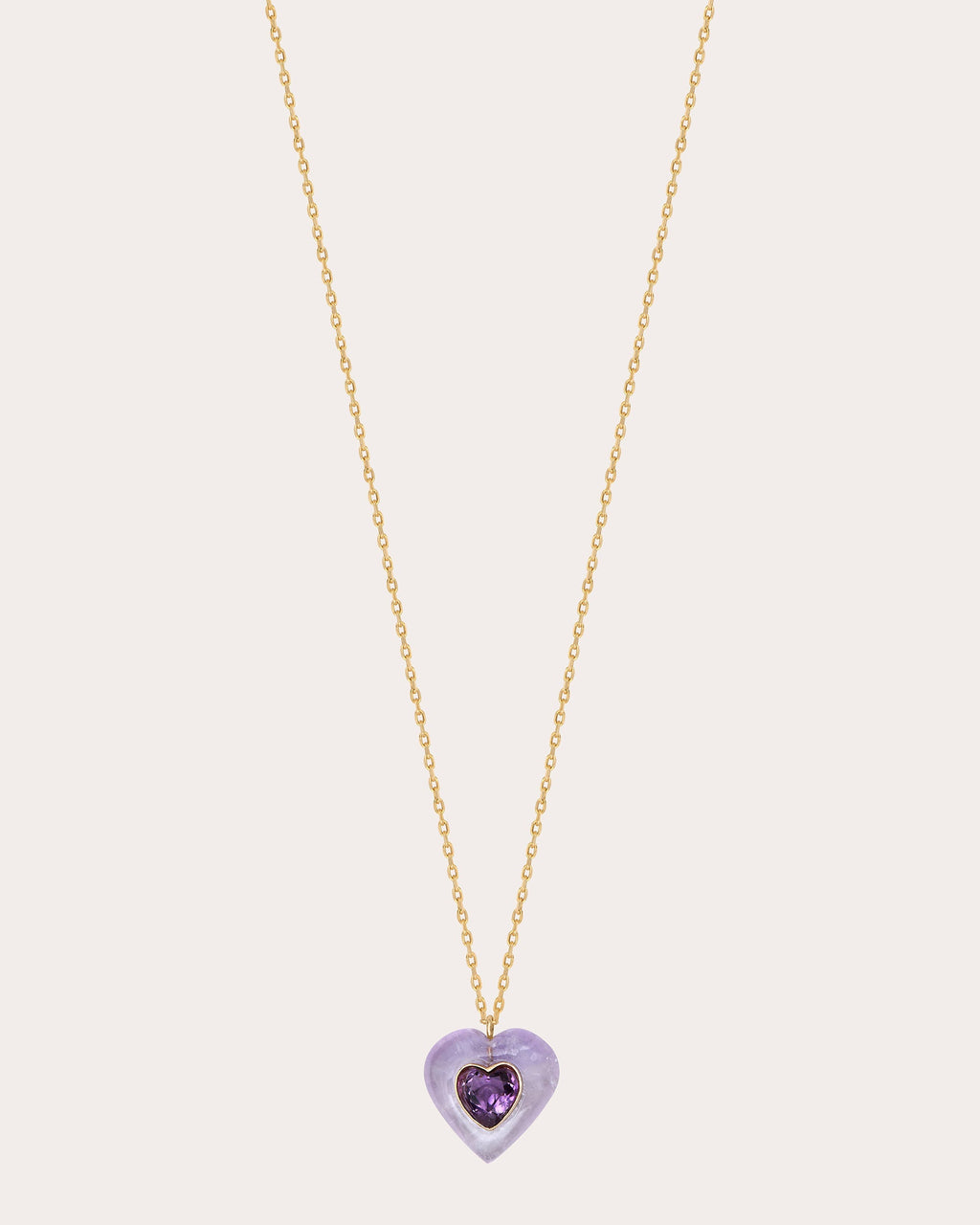 Heart 14K Gold Amethyst and Sapphire Pendant Necklace