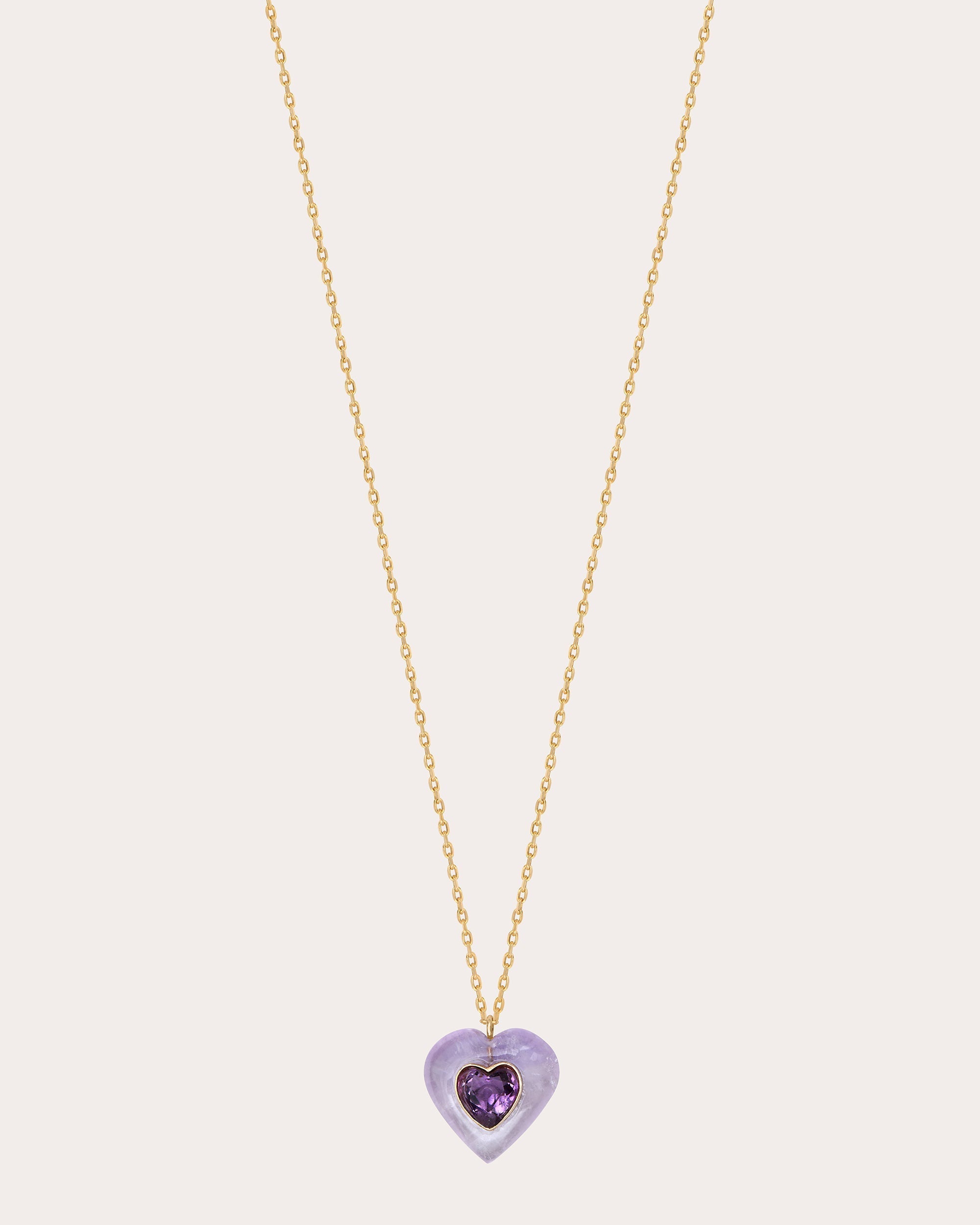 Heart 14K Gold Amethyst and Sapphire Pendant Necklace