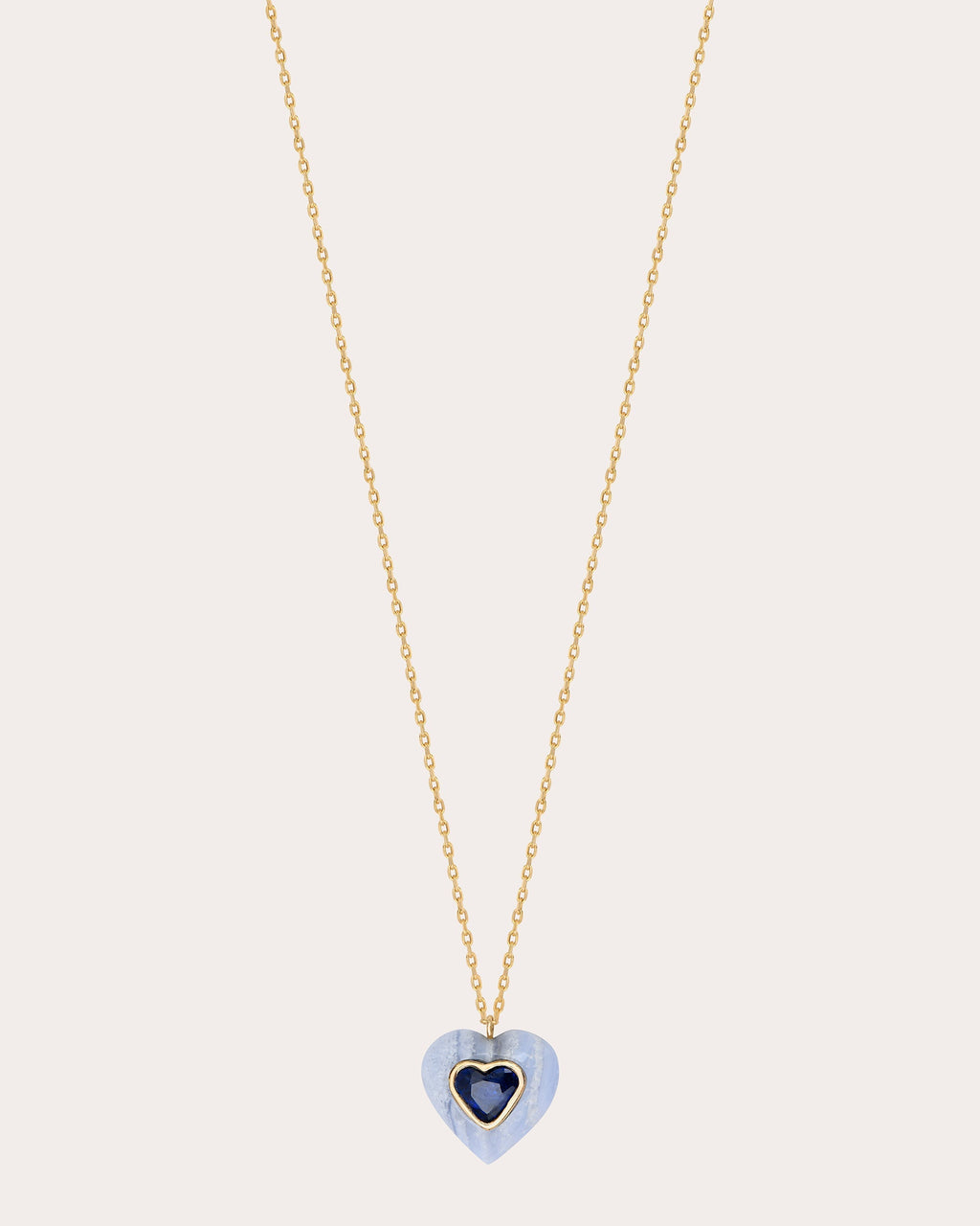 Heart 14K Gold Lace Agate and Sapphire Pendant Necklace