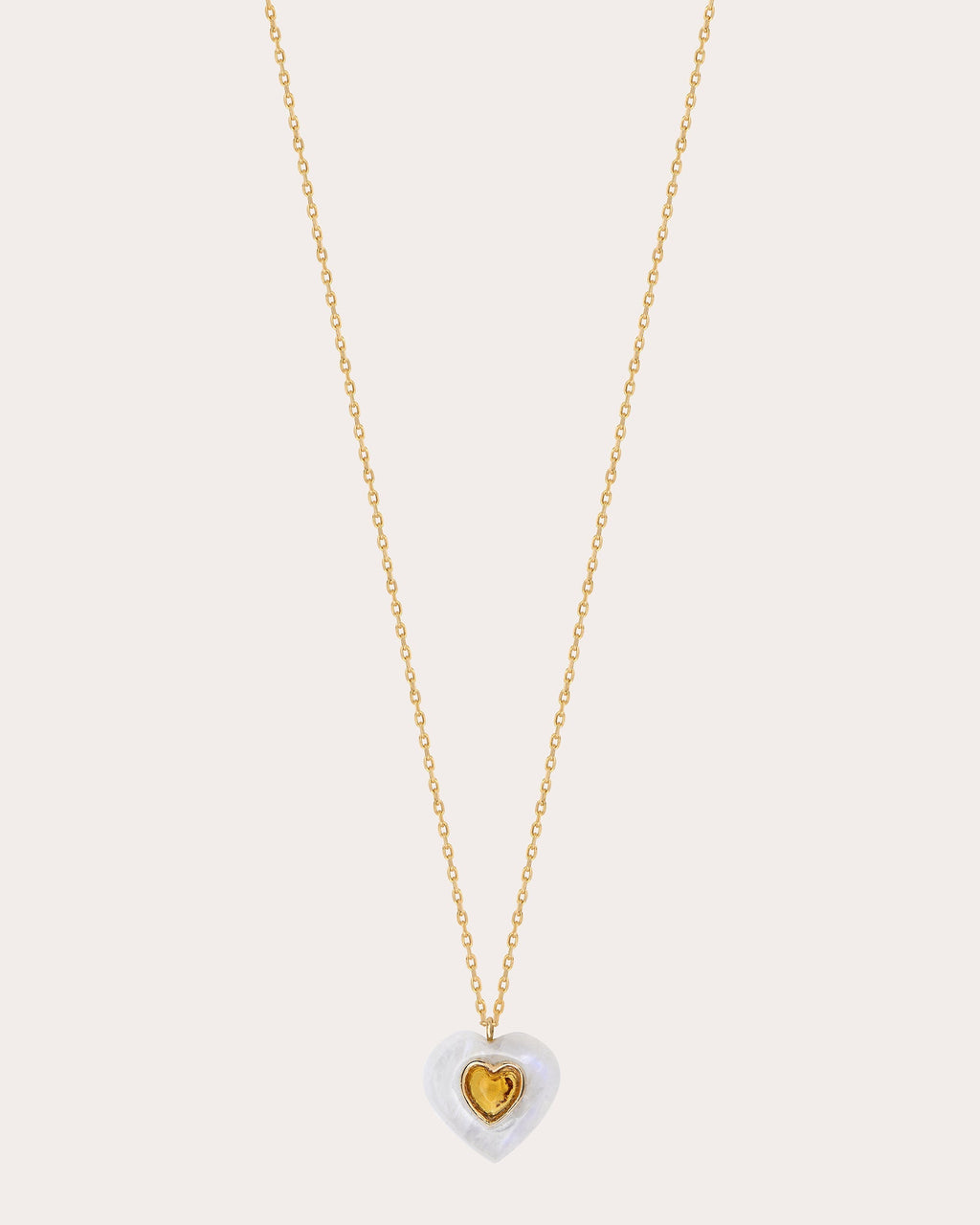 Heart 14K Gold Moonstone and Citrine Pendant Necklace