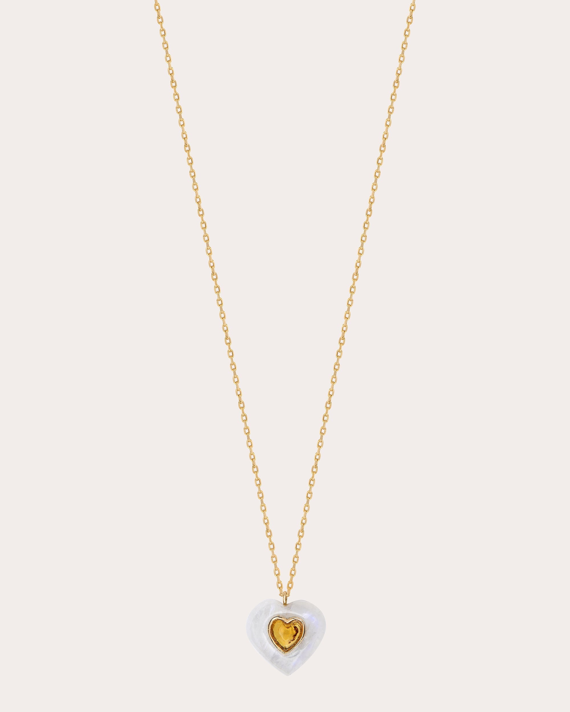 Heart 14K Gold Moonstone and Citrine Pendant Necklace