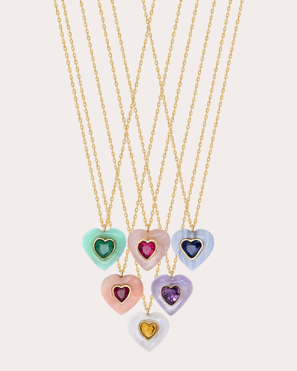 Heart 14K Gold Coral and Ruby Pendant Necklace