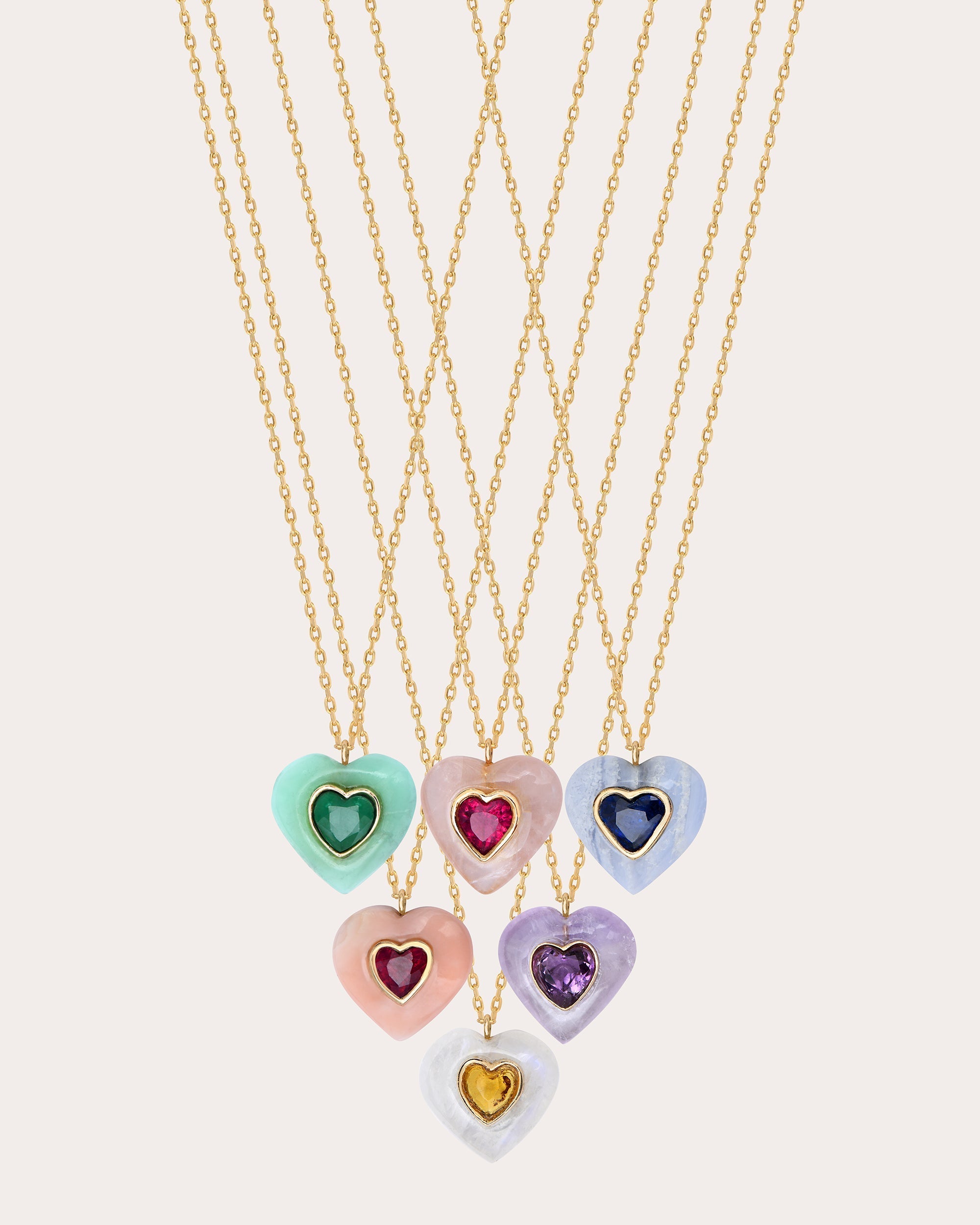 Heart 14K Gold Amethyst and Sapphire Pendant Necklace