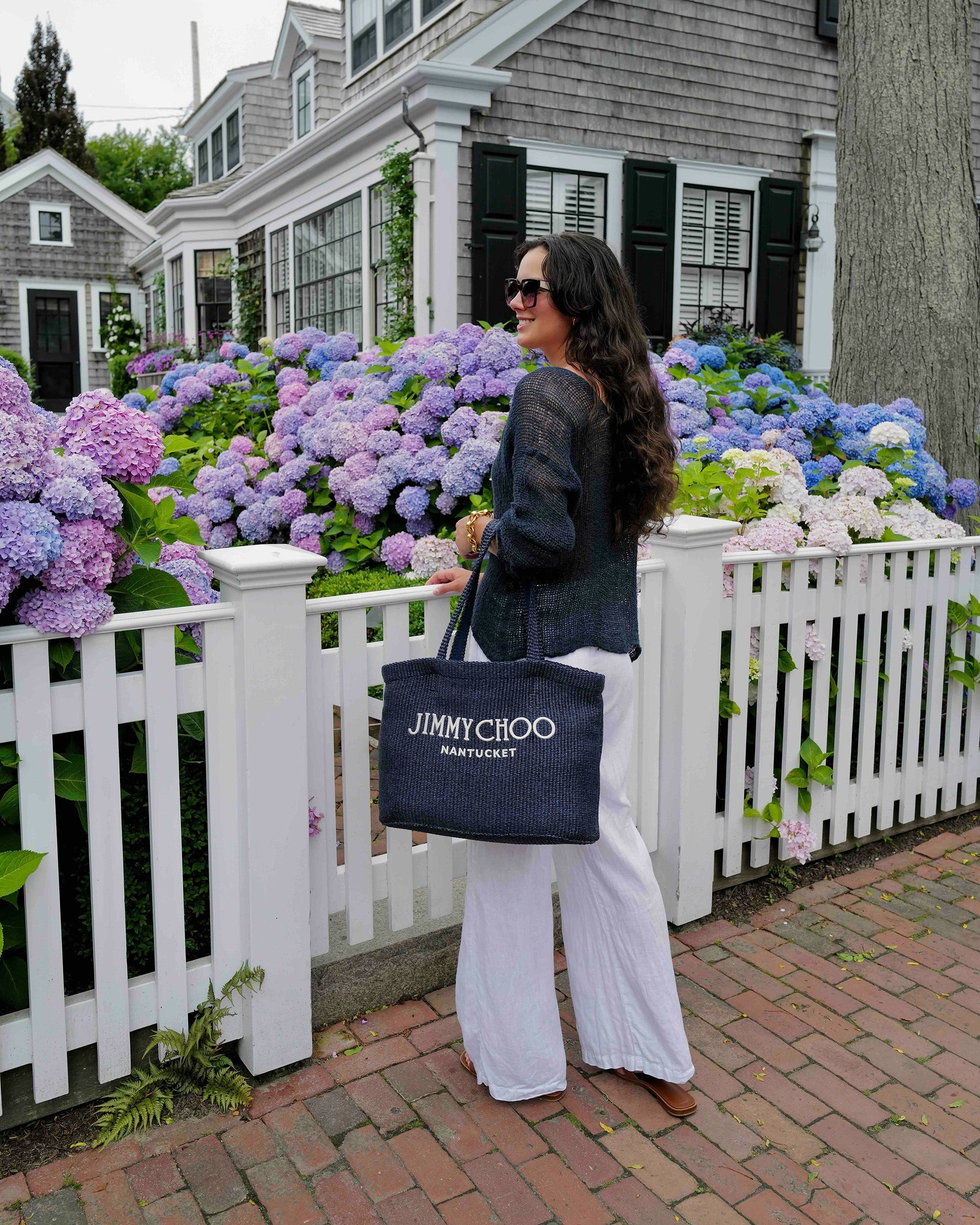 Medium Nantucket Embroidered Raffia Tote