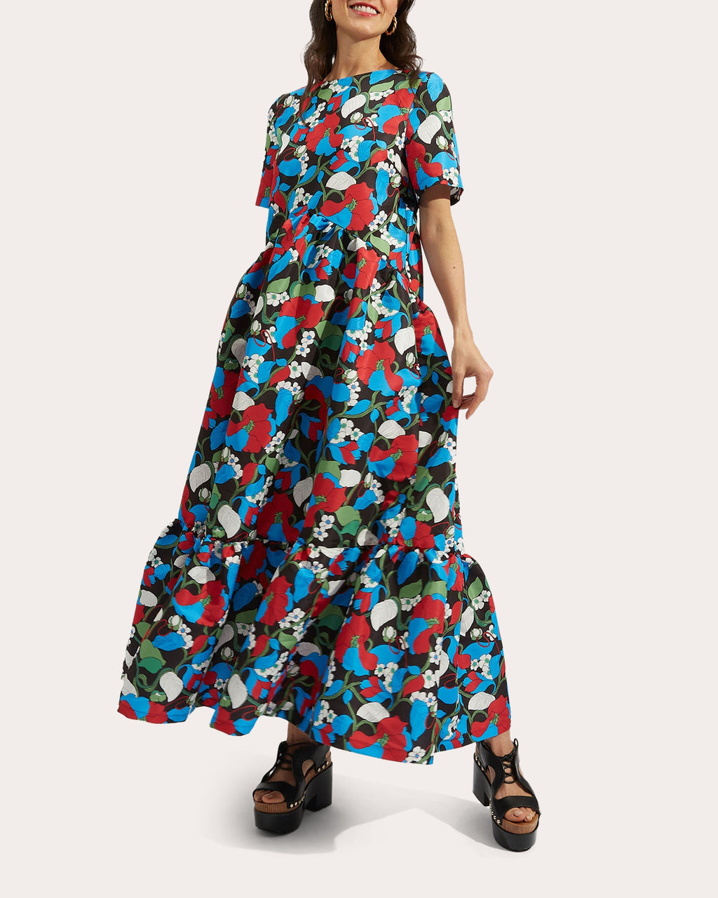 Belle Tiered Printed Faille Maxi Dress