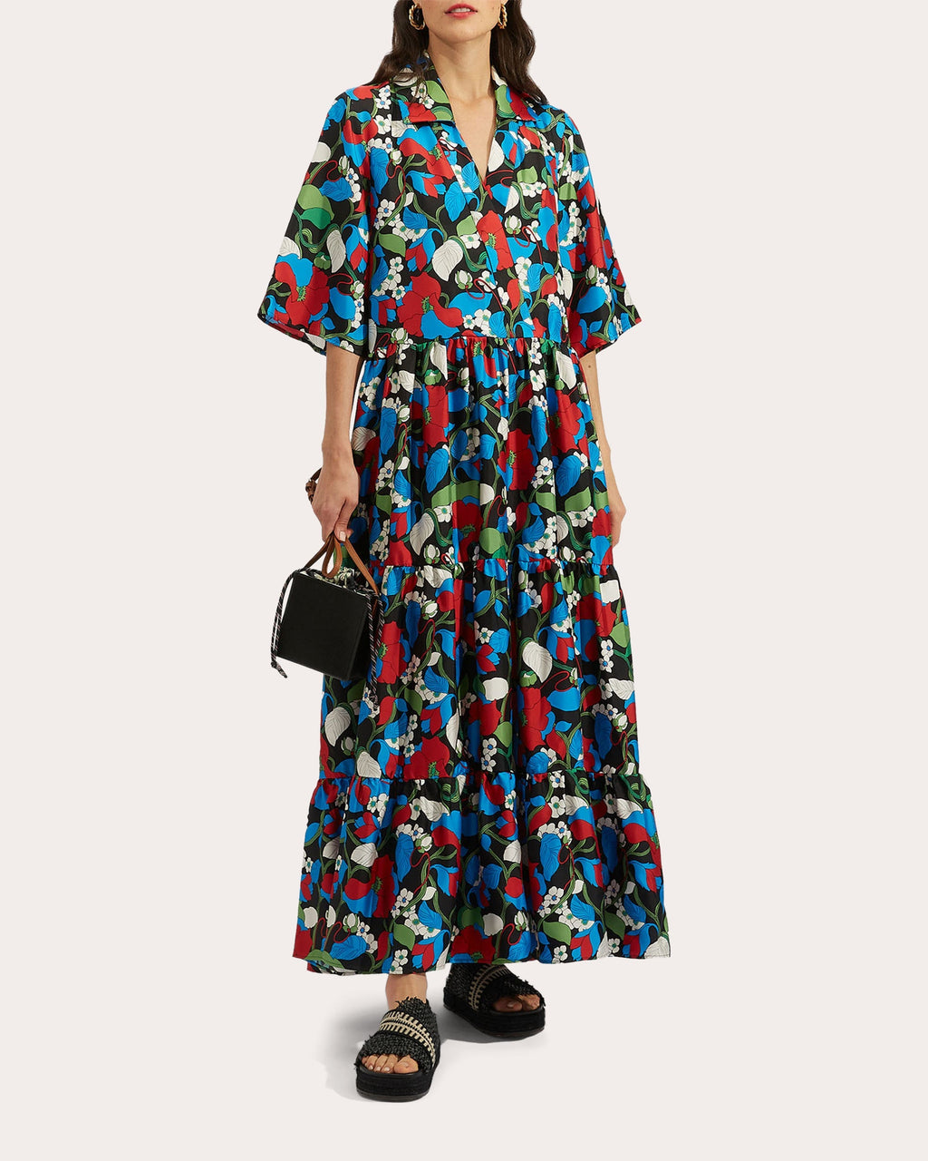 J Dress Tiered Printed Silk-Twill Maxi Dress