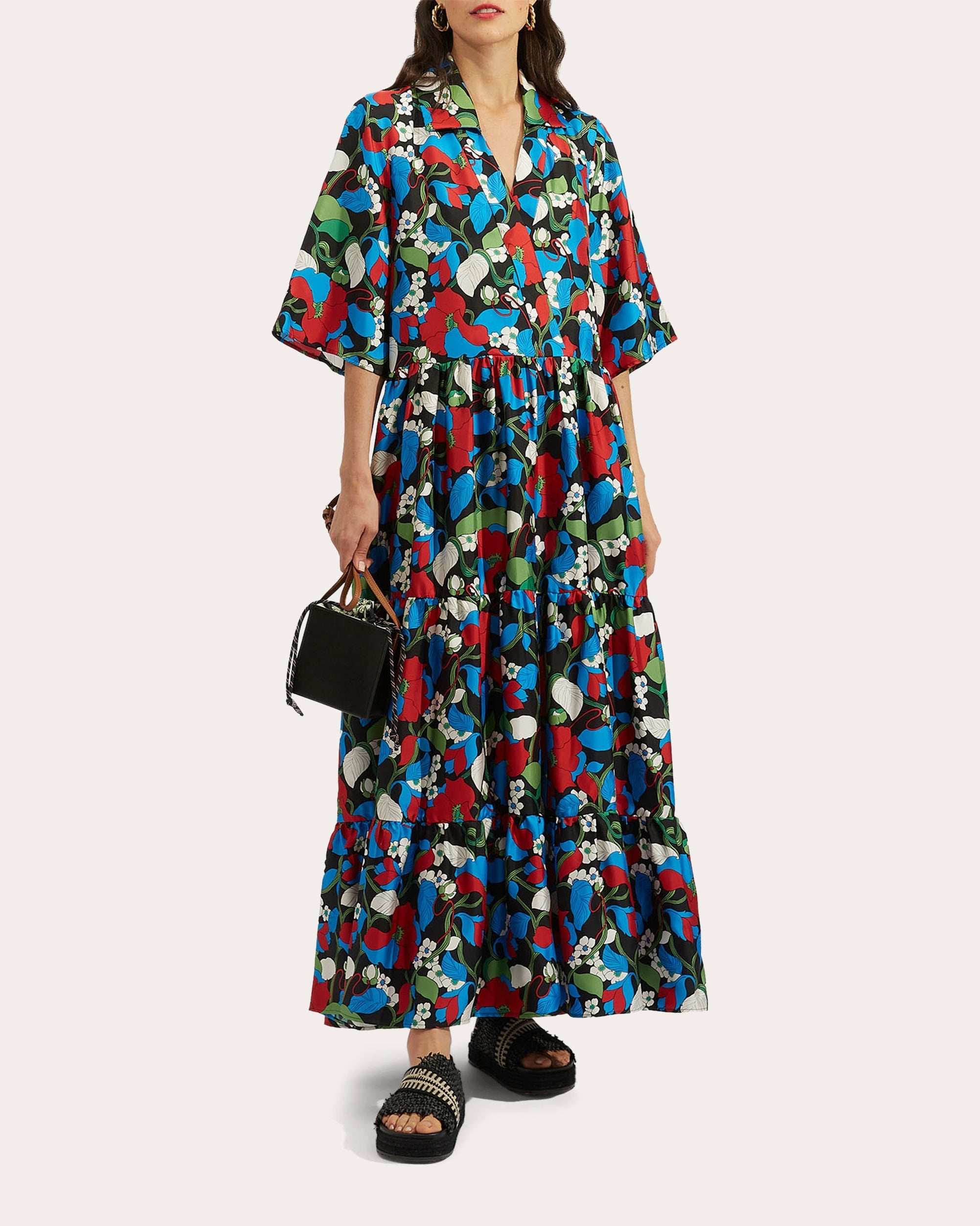 J Dress Tiered Printed Silk-Twill Maxi Dress