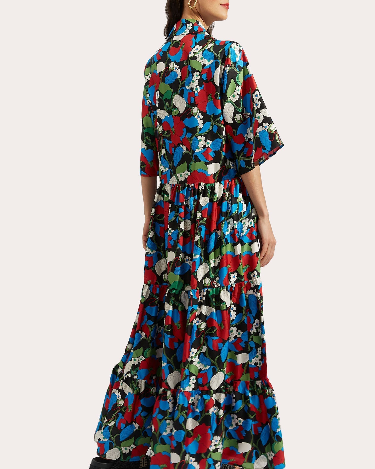 J Dress Tiered Printed Silk-Twill Maxi Dress