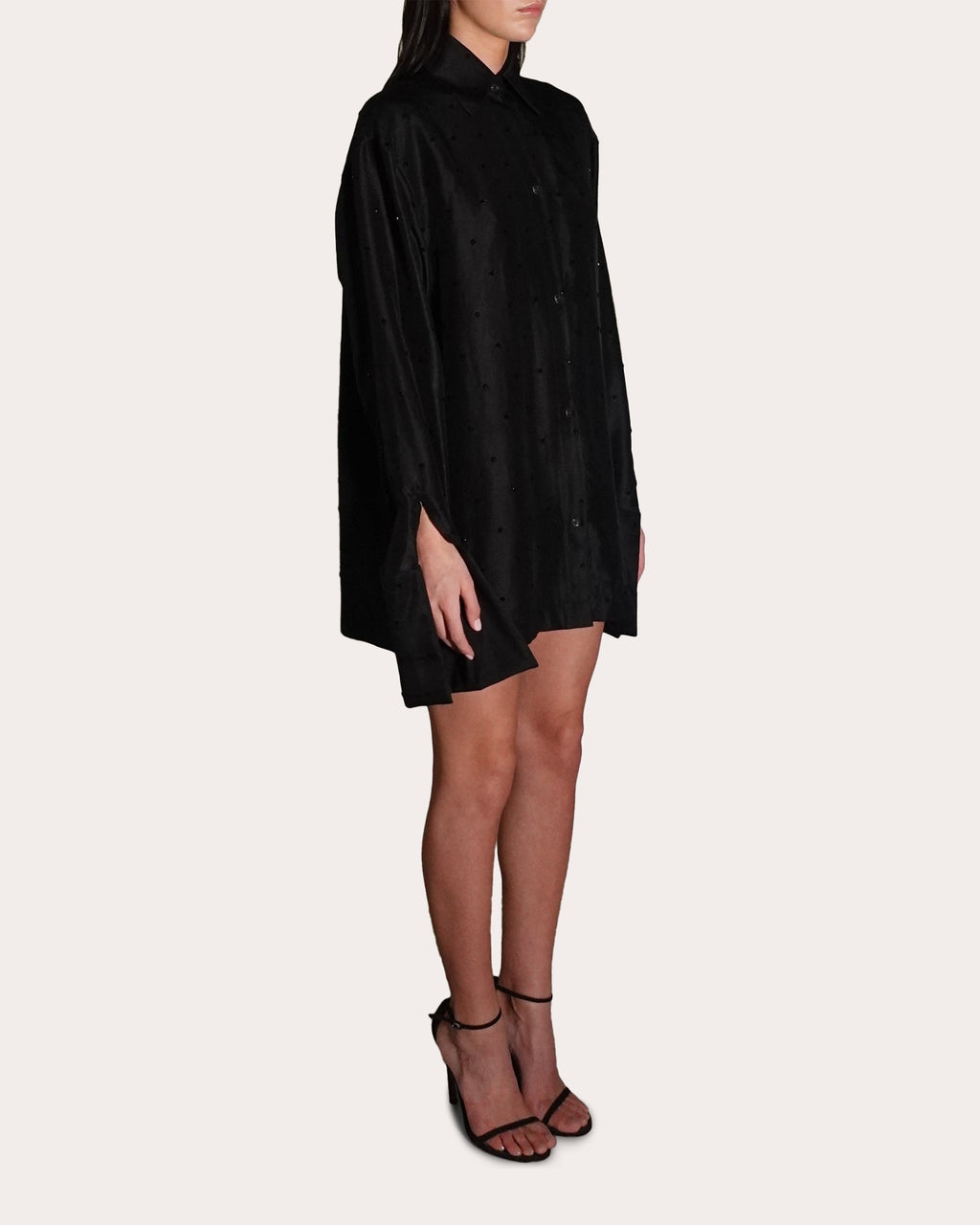 Rekha Embellished Mini Silk Shirt Dress