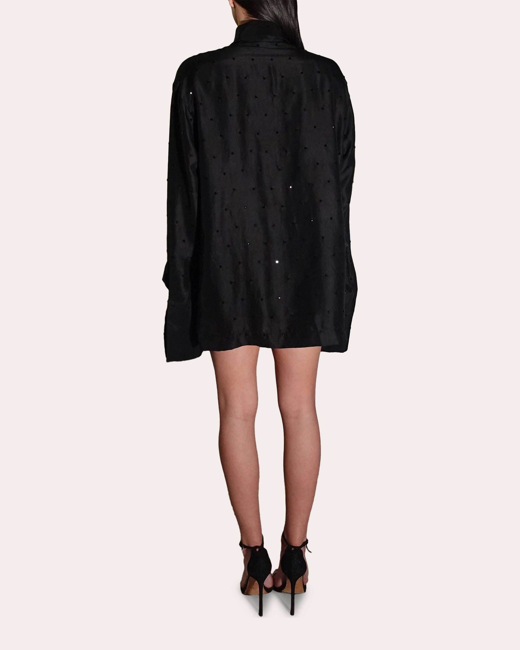 Rekha Embellished Mini Silk Shirt Dress