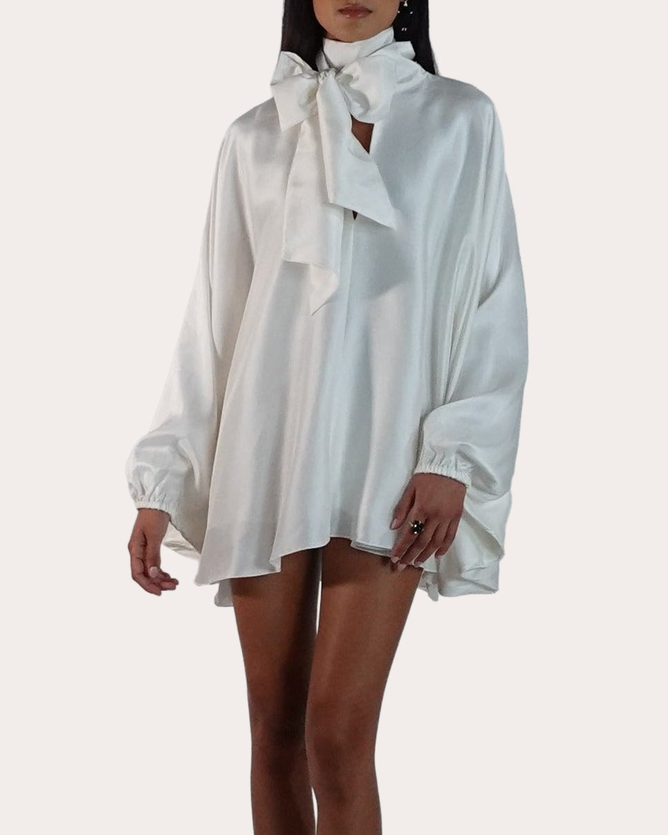 Emlyn Tie-Neck Silk Mini Dress