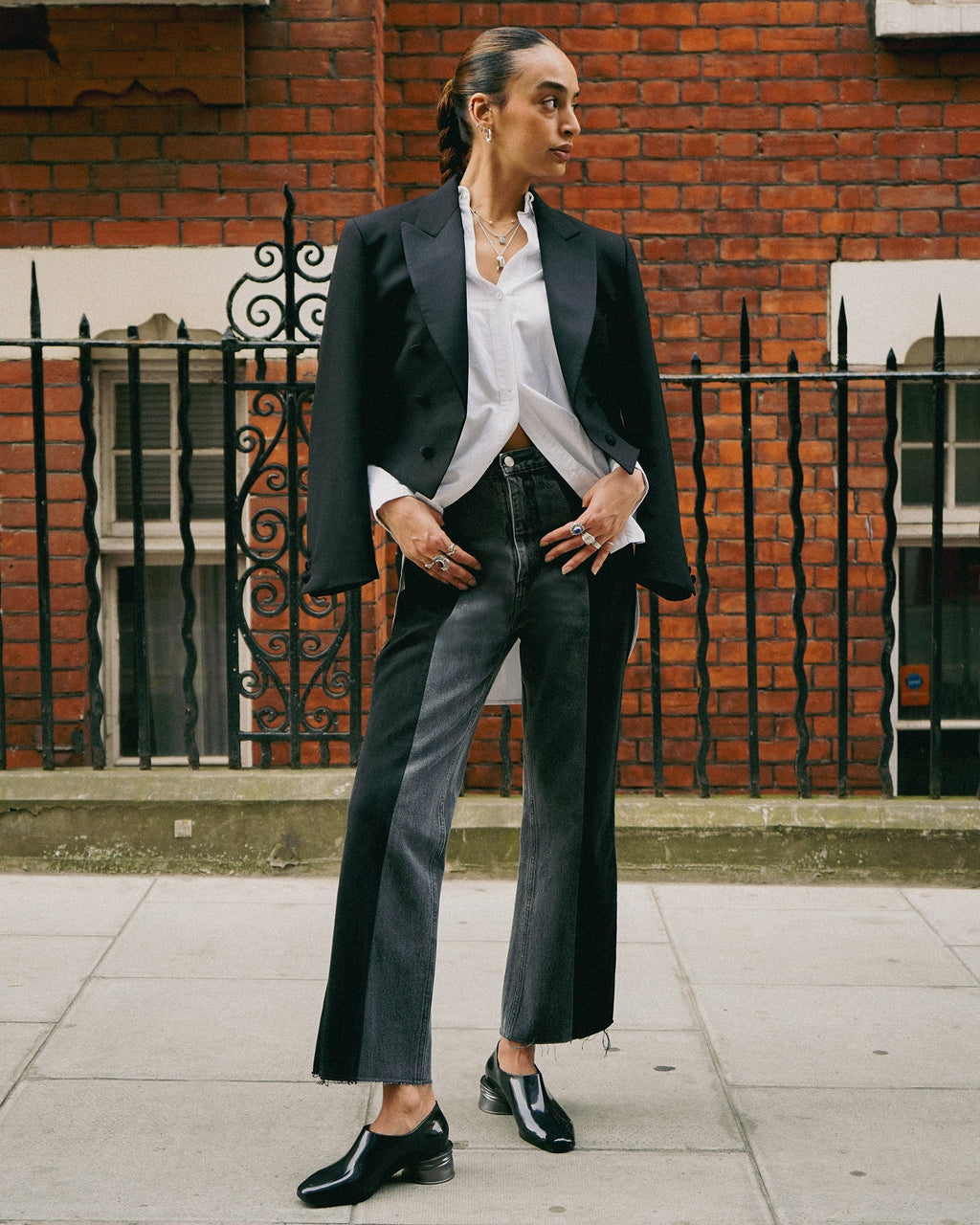 Flare High-Rise Cropped Two-Tone Jeans
