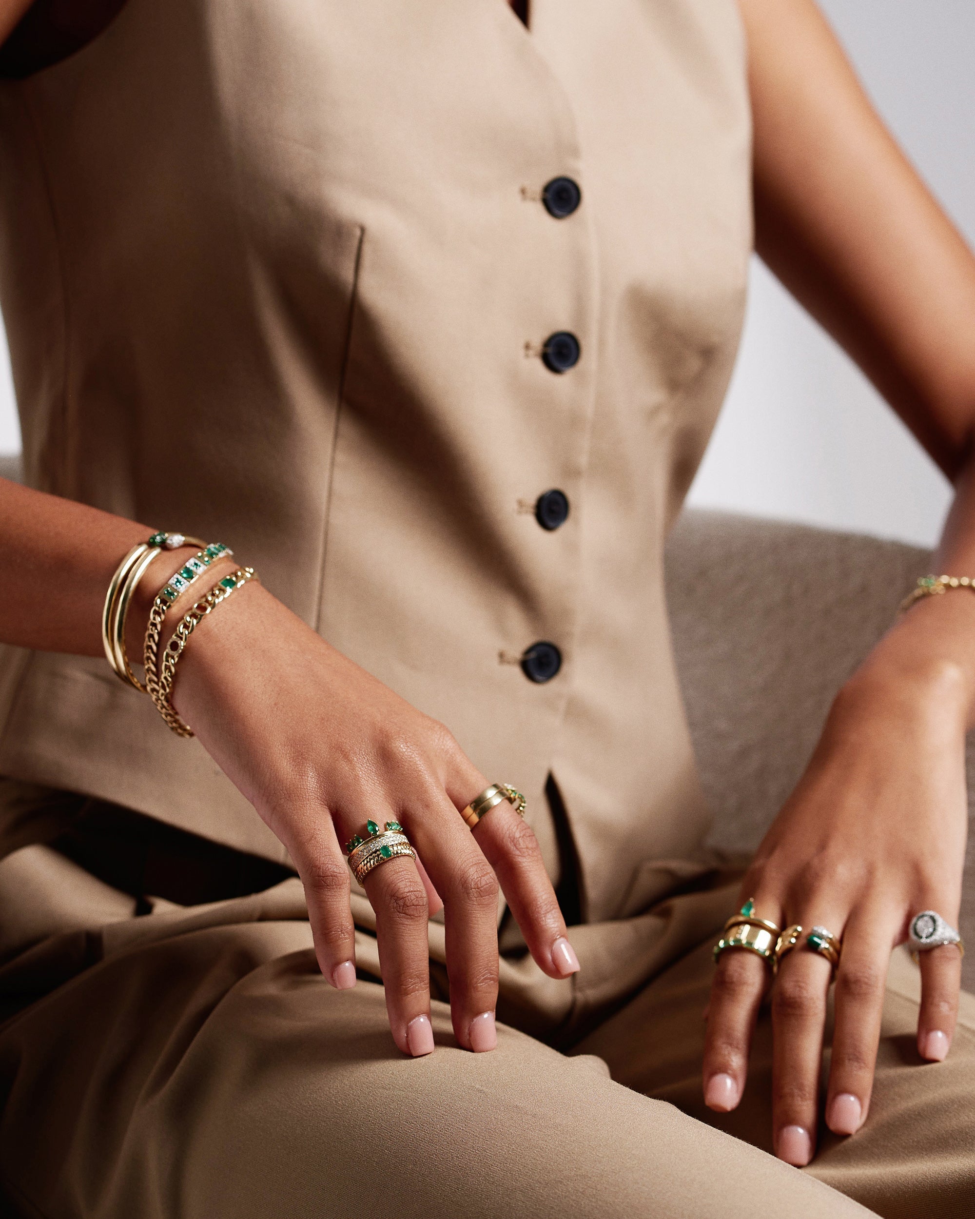 l'Ego 14K Gold Emerald and Diamond ID Bracelet