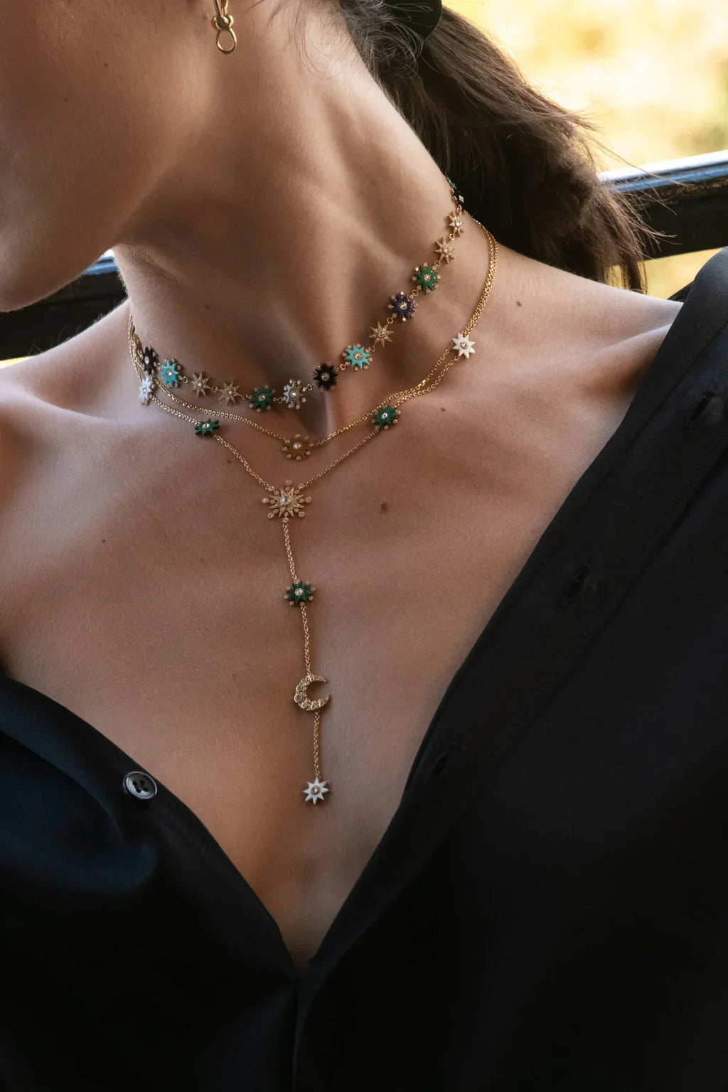 Comète 18K Gold Multi-Stone Pendant Necklace