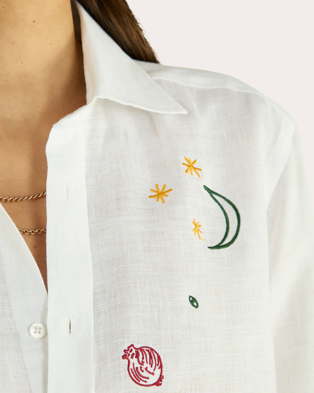 The Boyfriend Embroidered Linen Button-Up Shirt
