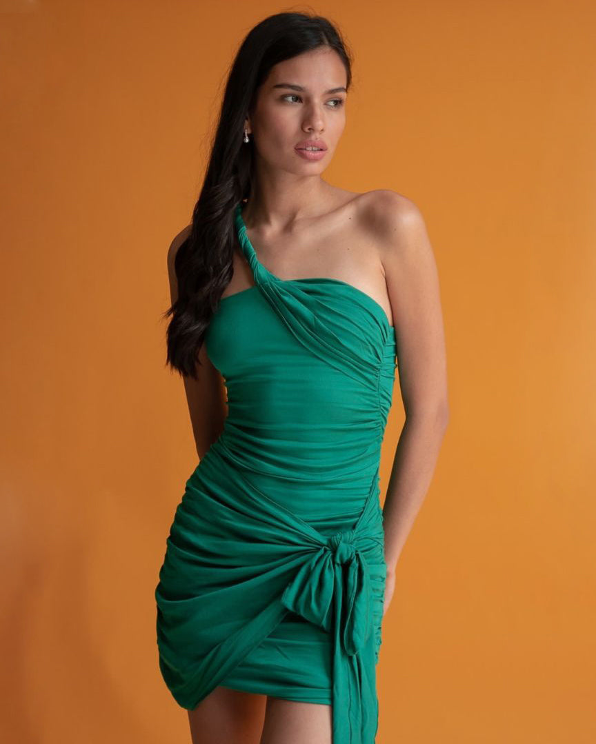 Charlott Gathered Ruched Jersey Mini Dress