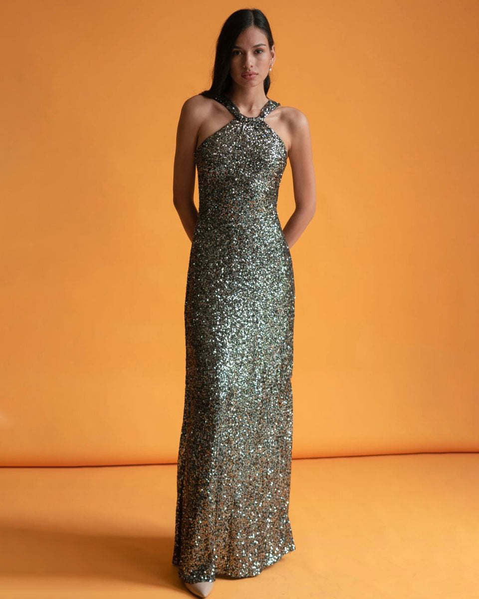 Calixta Sequined Jersey Gown