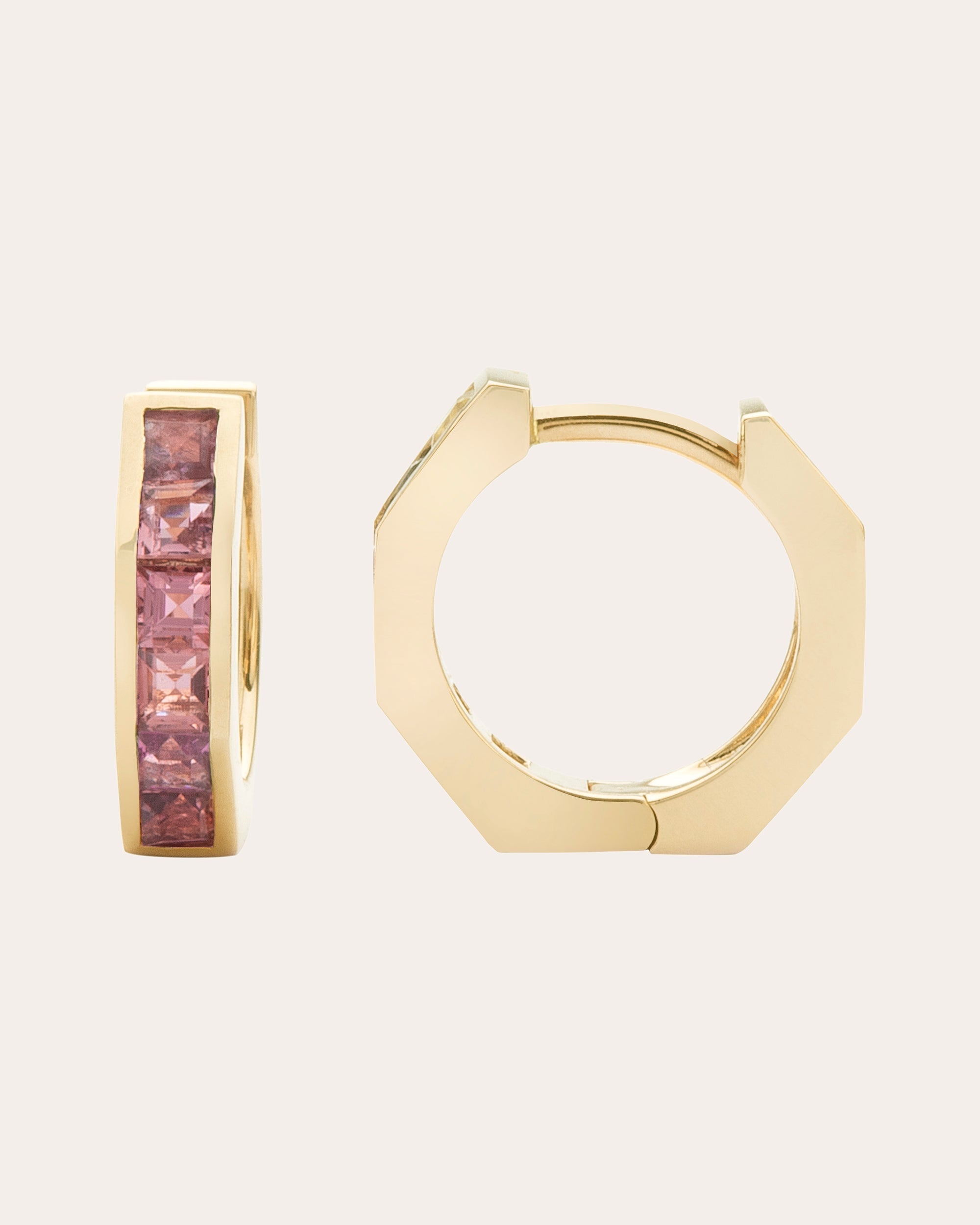 Mini Otto 14K Gold Pink Sapphire Hoop Earrings