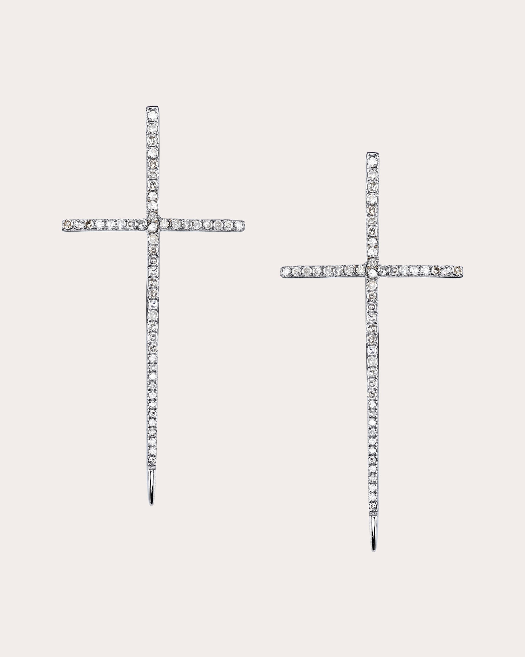Sterling Silver and Diamond Pavé Cross Earrings