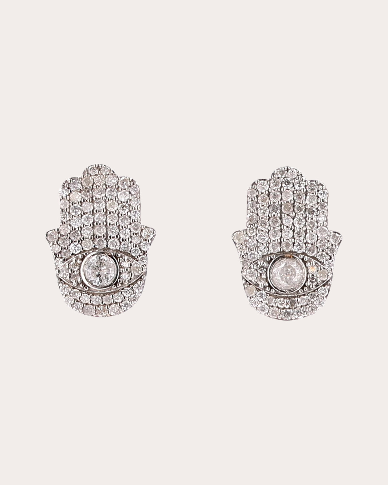 Sterling Silver and Diamond Pavé Hamsa Stud Earrings