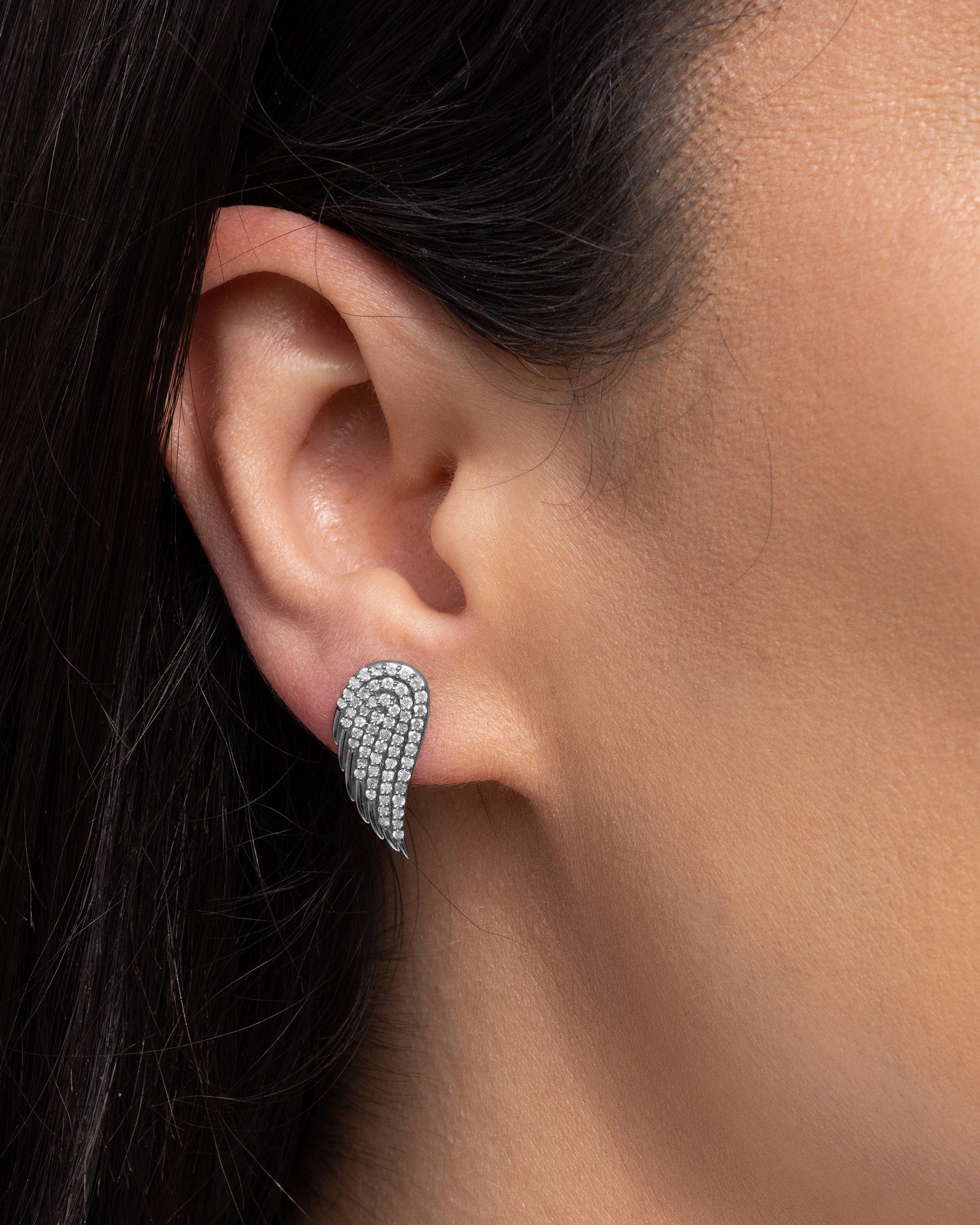 Sterling Silver and Diamond Angel Wing Earrings