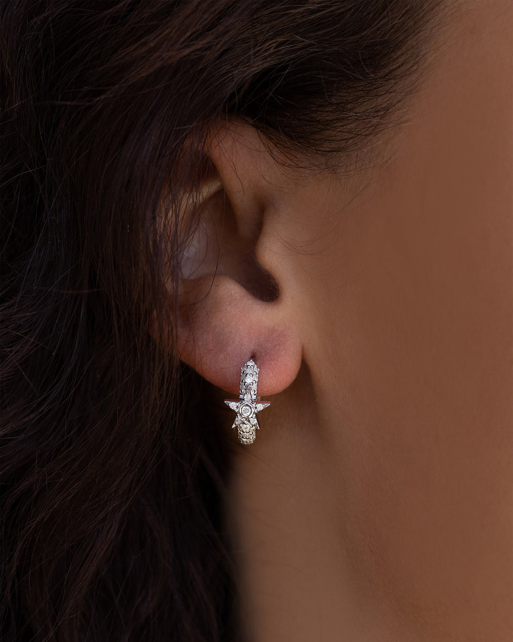 Star Sterling Silver Diamond Pavé Hoop Earrings