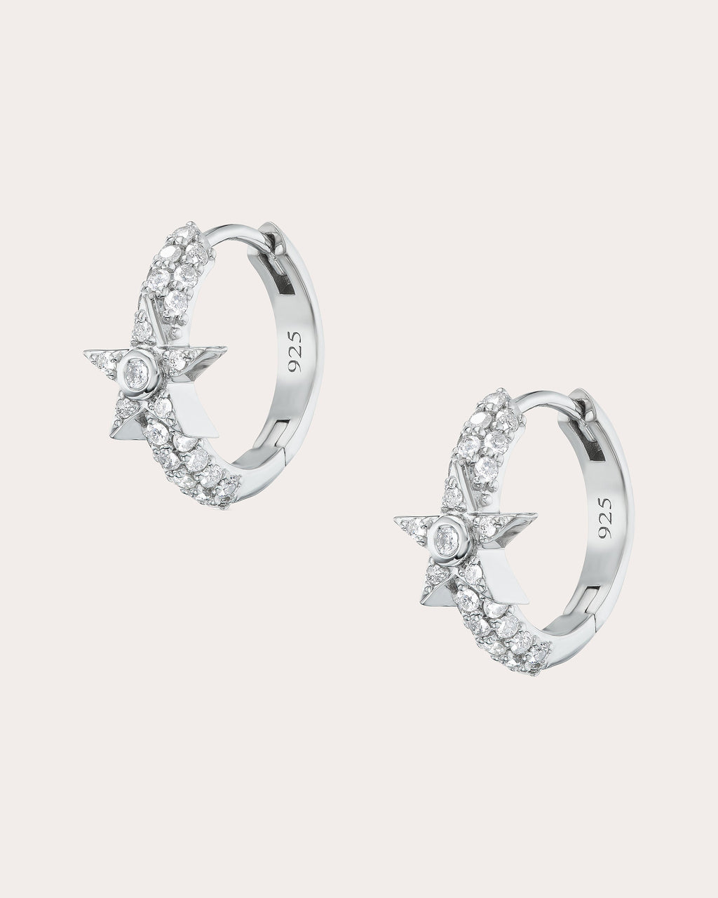 Star Sterling Silver Diamond Pavé Hoop Earrings