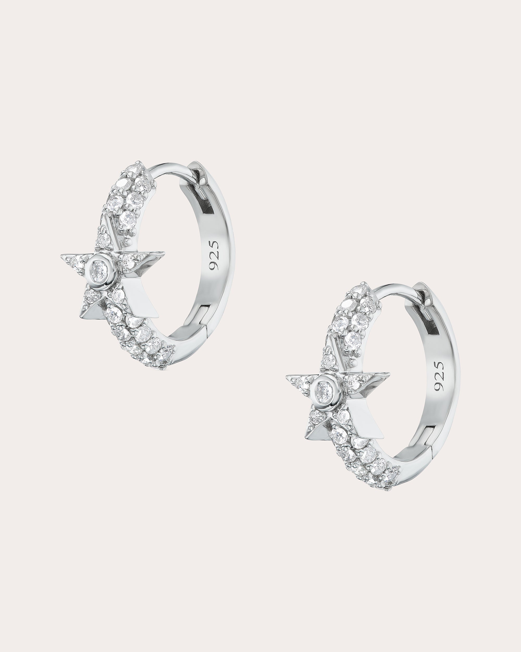 Star Sterling Silver Diamond Pavé Hoop Earrings
