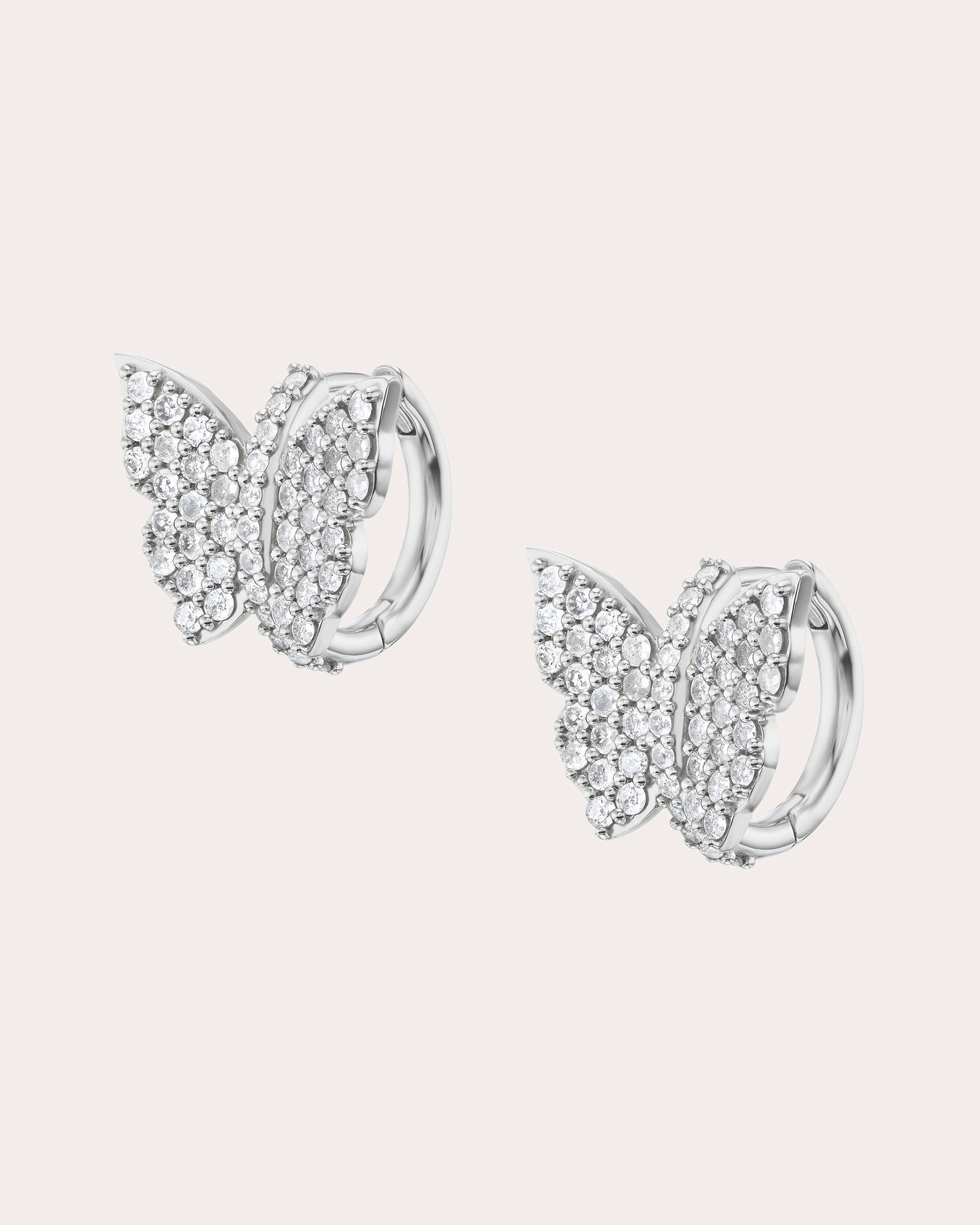 Butterfly Sterling Silver Diamond Pavé Hoop Earrings