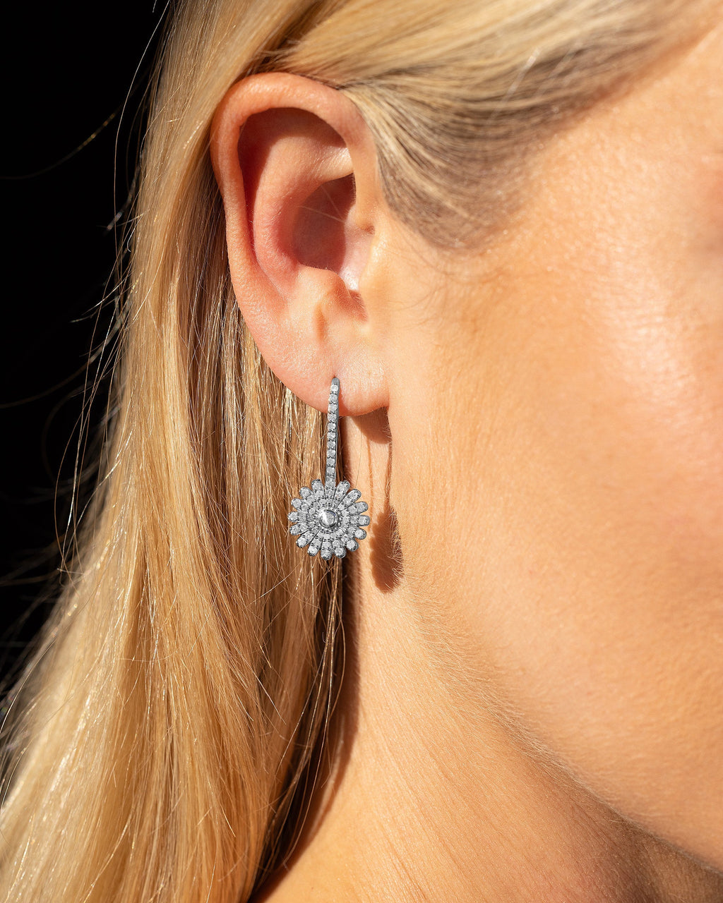 Daisy Sterling Silver Diamond Pavé Earrings