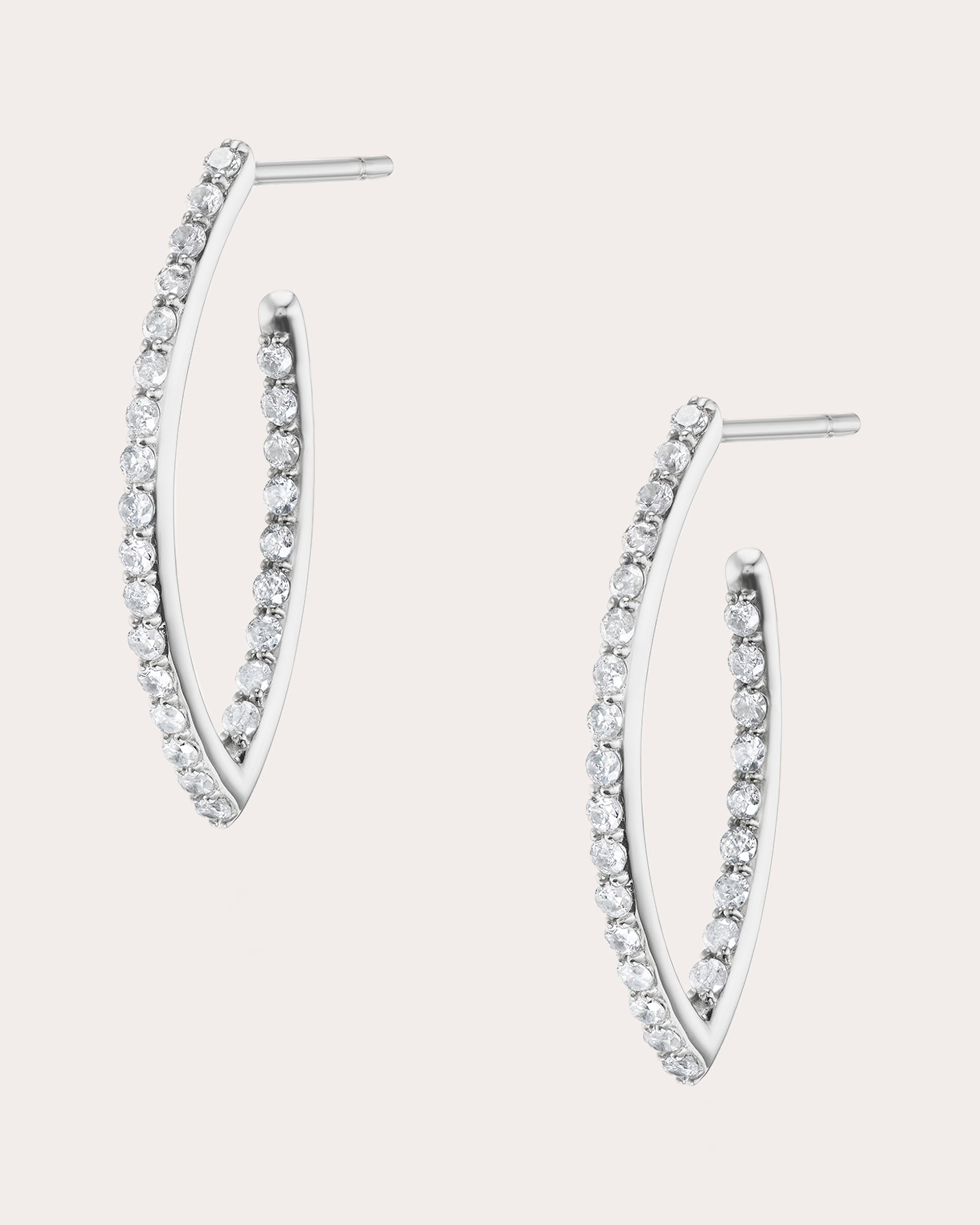 Sterling Silver Diamond Pavé Marquise Hoop Earrings
