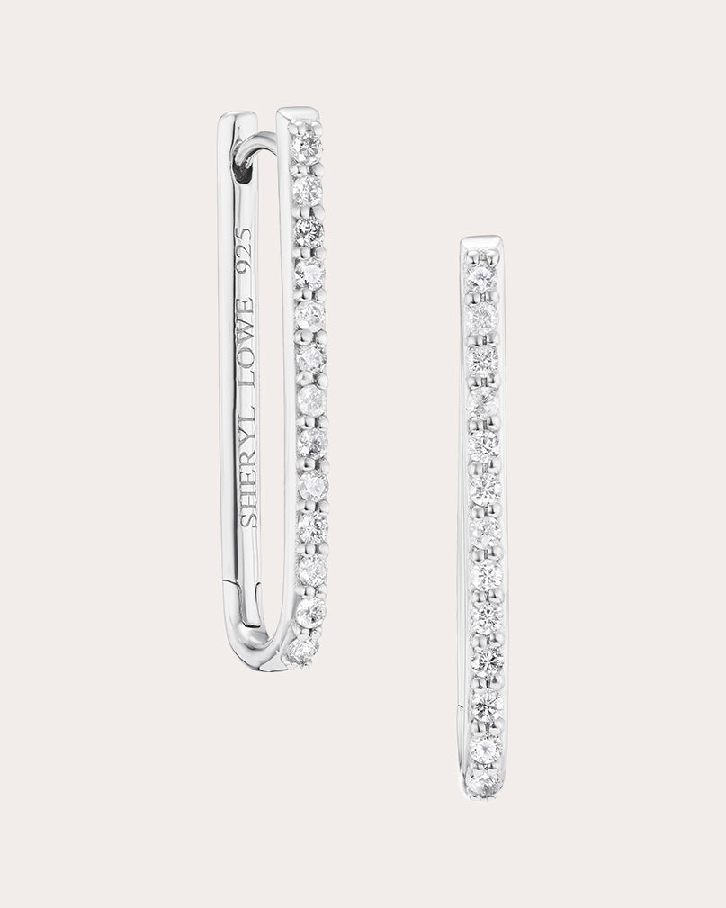 Paperclip Sterling Silver Diamond Earrings
