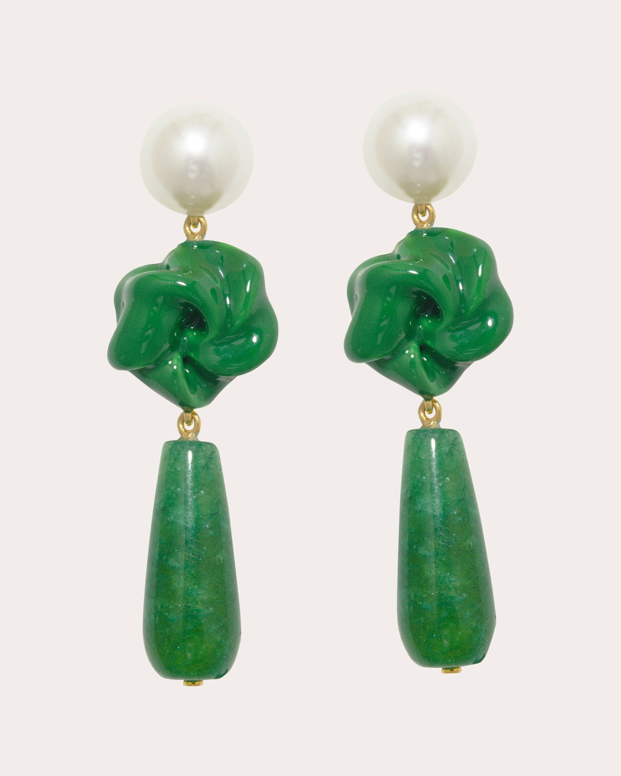 The Depths of Time 18K Gold-Plated Silver Chalcedony and Pearl Earrings