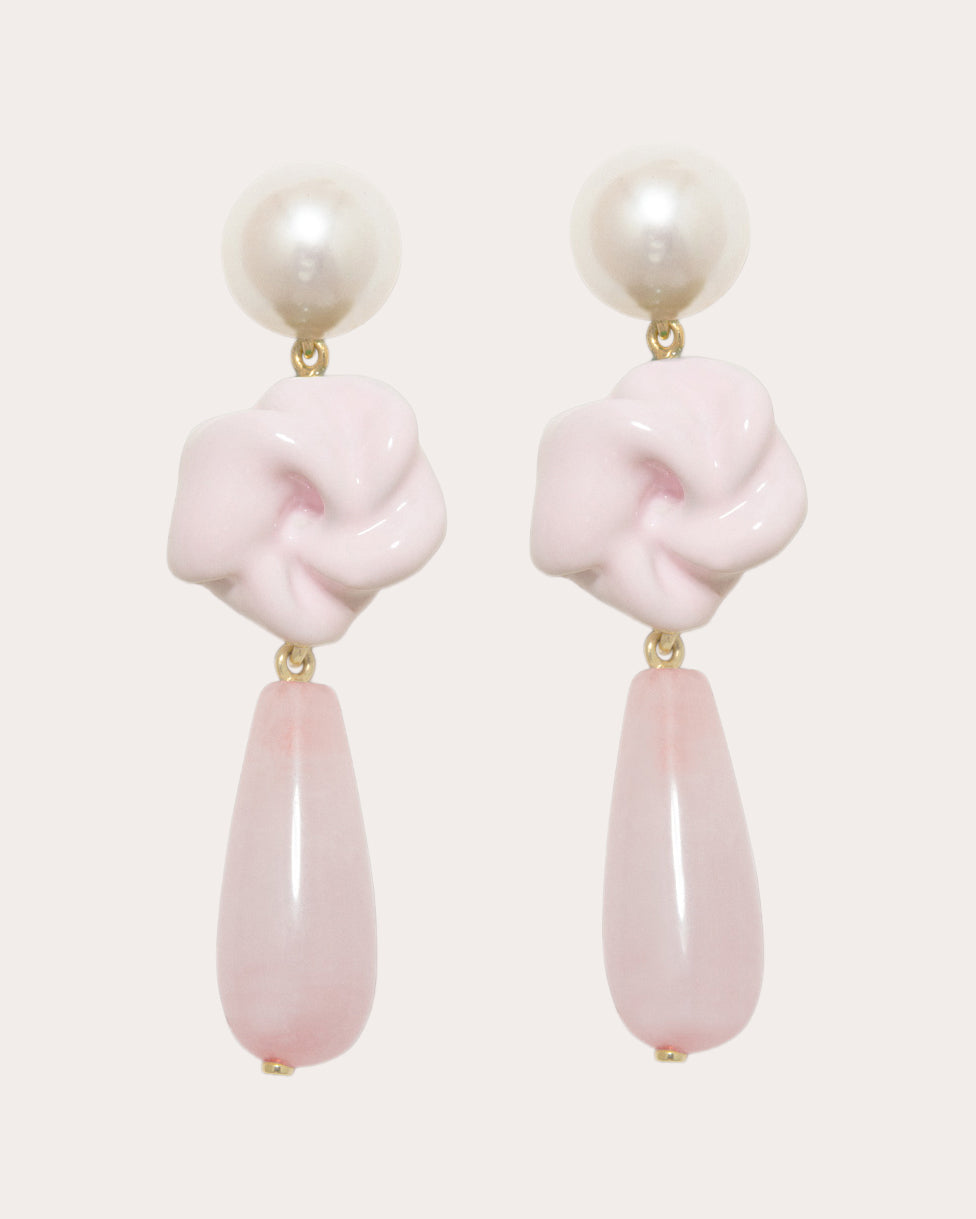 The Depths of Time 18K Gold-Plated Silver Enamel Quartz and Pearl Earrings