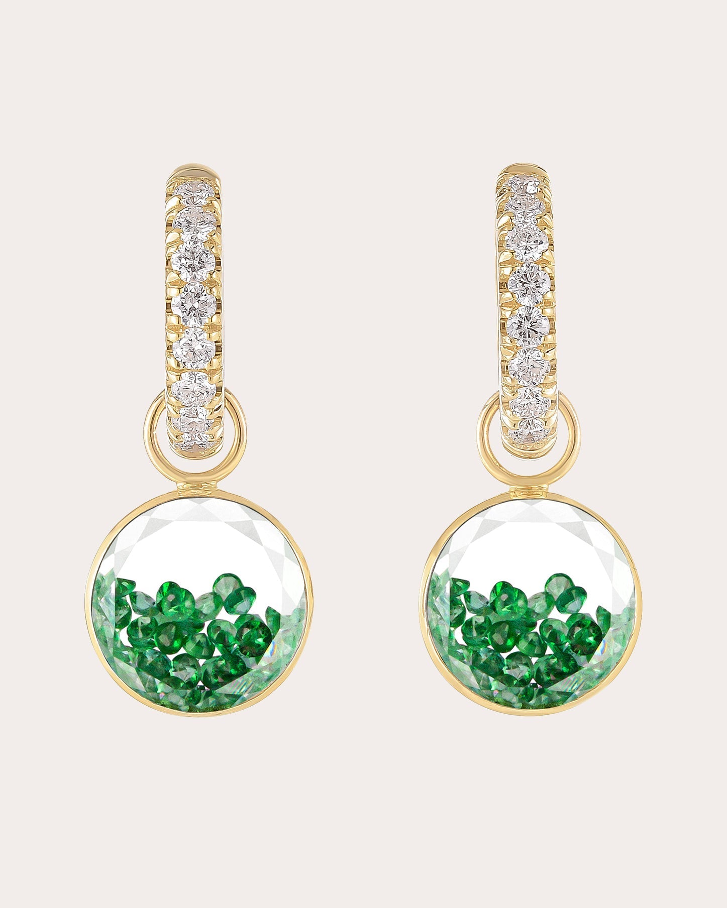 Gala 18K Gold Crystal Emerald and Diamond Shaker Hoop Earrings