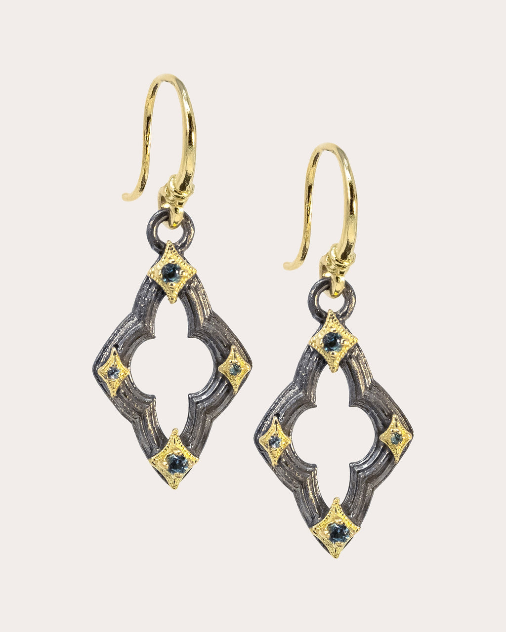 Small 18K Gold Blackened Sterling Silver and Topaz Crivelli Earrings
