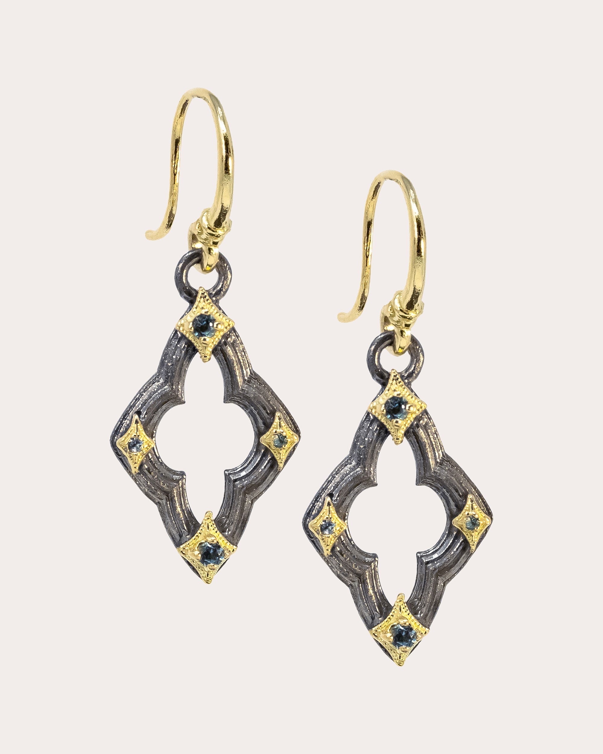 Small 18K Gold Blackened Sterling Silver and Topaz Crivelli Earrings