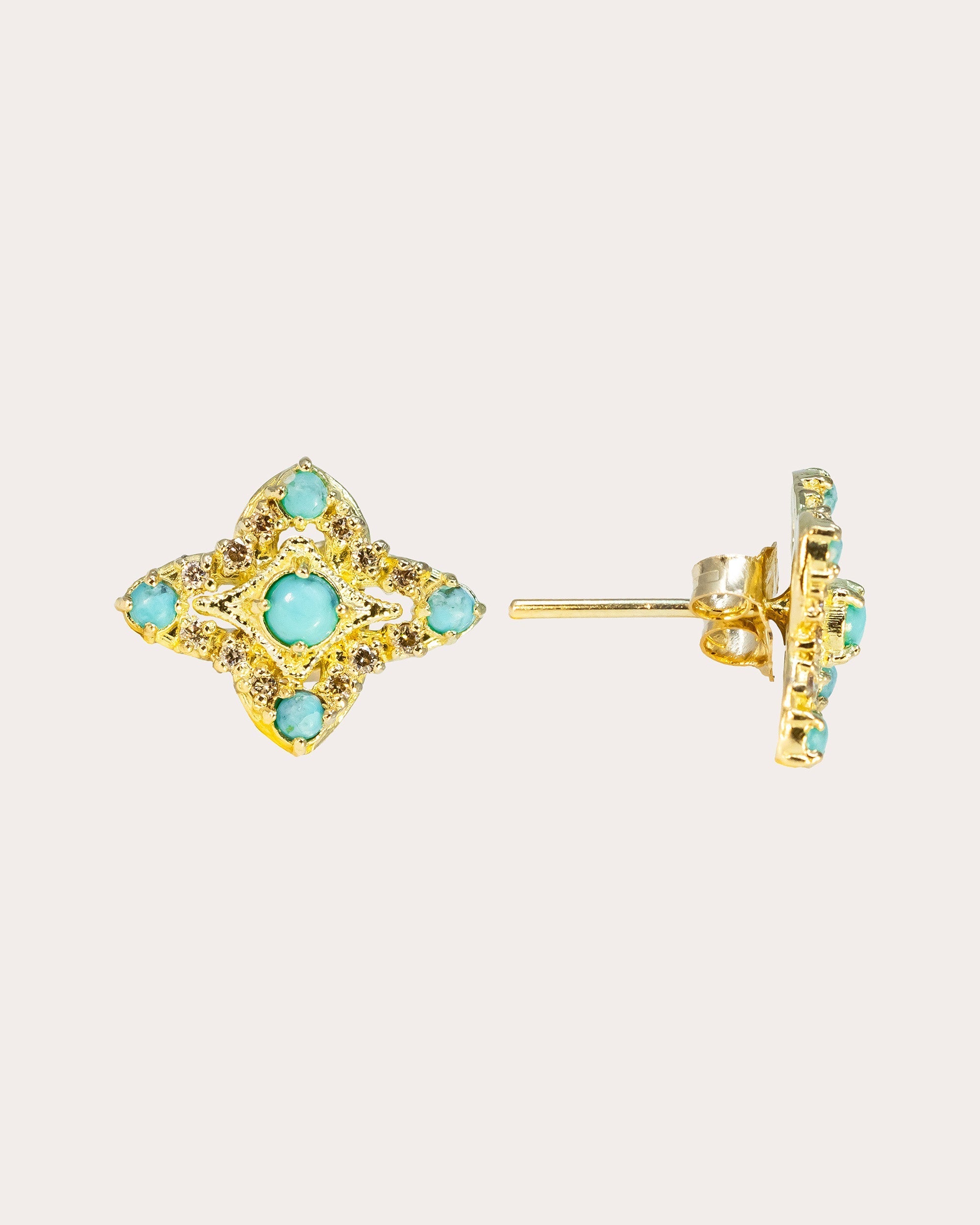 18K Gold Turquoise and Diamond Crivelli Stud Earrings