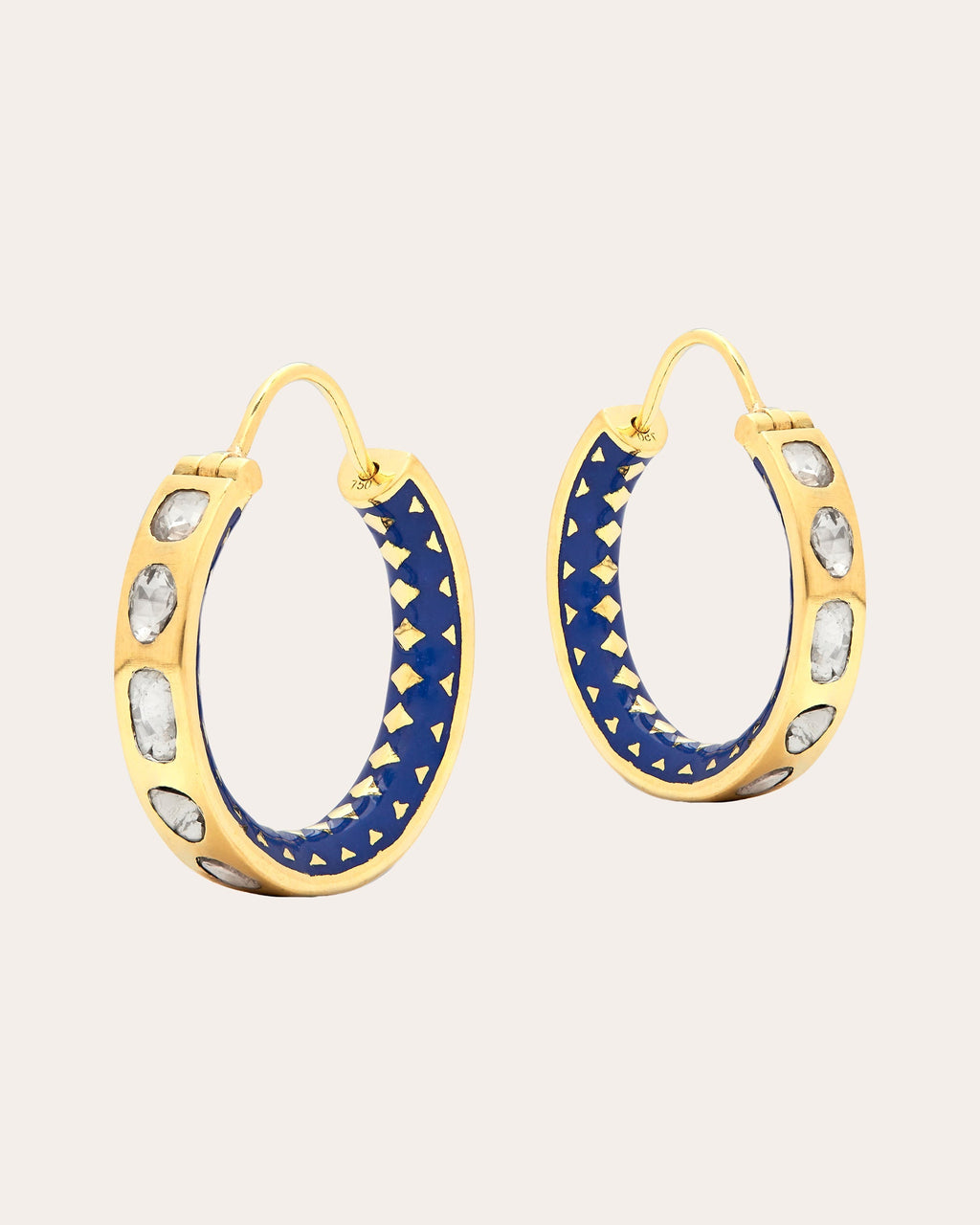 Kundan Diamond & 18k Gold Enamel Hoop Earrings