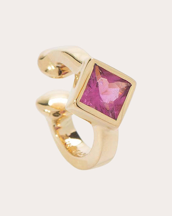 18K Gold Rubellite Single Ear Cuff