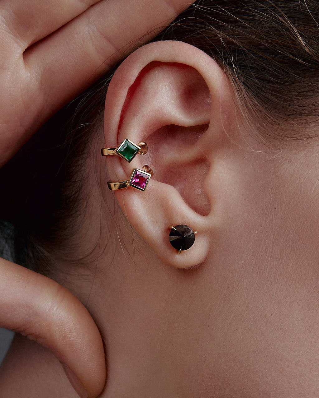 18K Gold Rubellite Single Ear Cuff