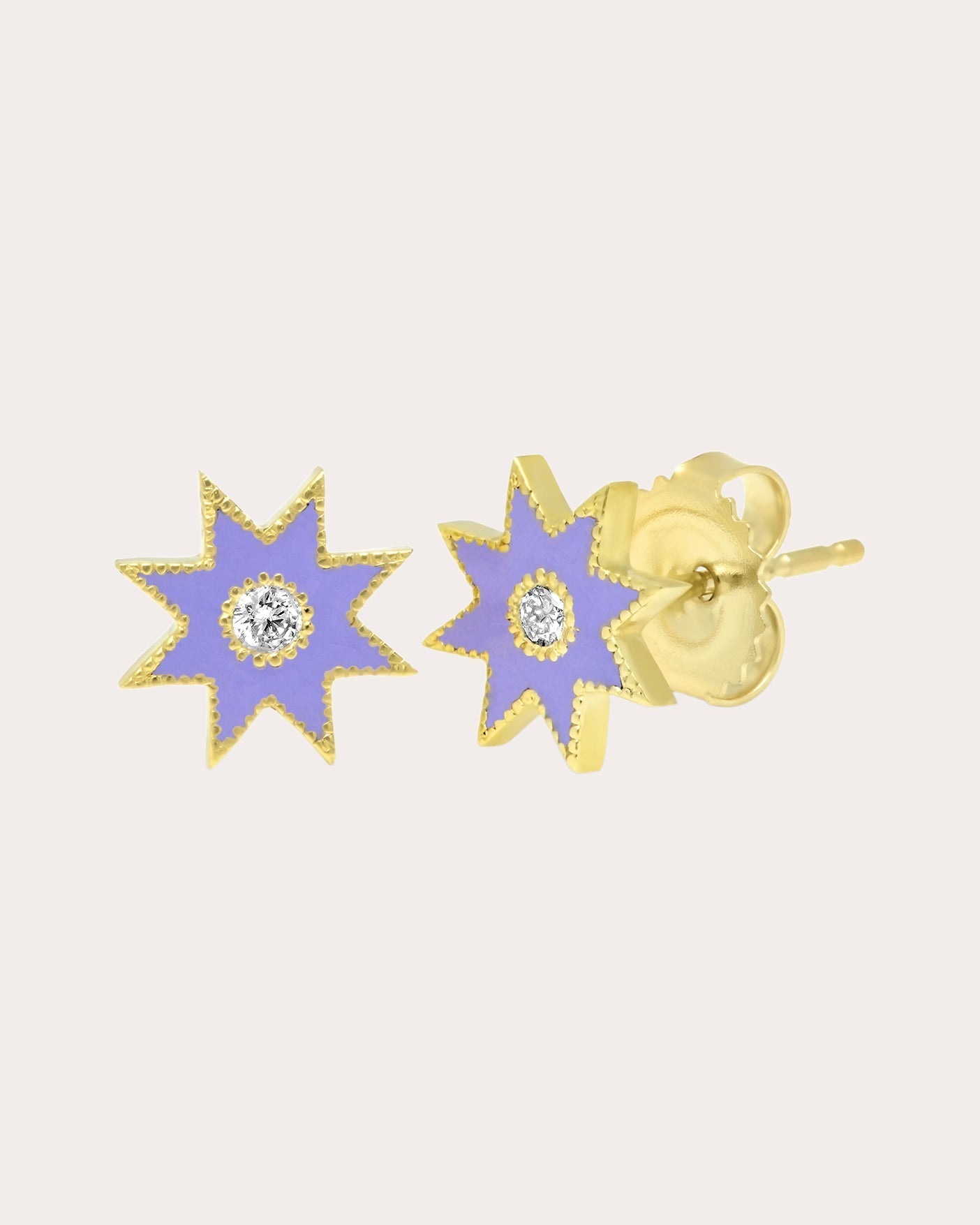 18K Gold Lilac Enamel and Diamond Twinkle Star Earrings