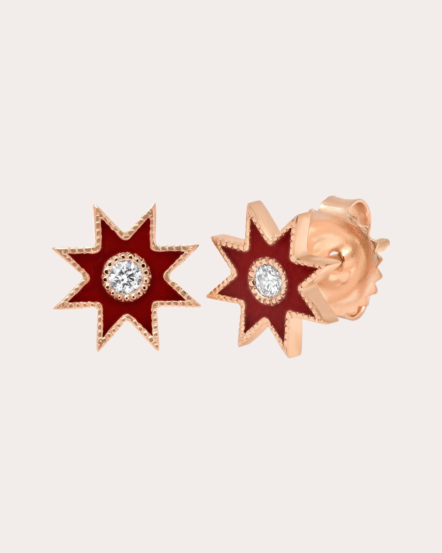 18K Gold Burgundy Enamel and Diamond Twinkle Star Earrings
