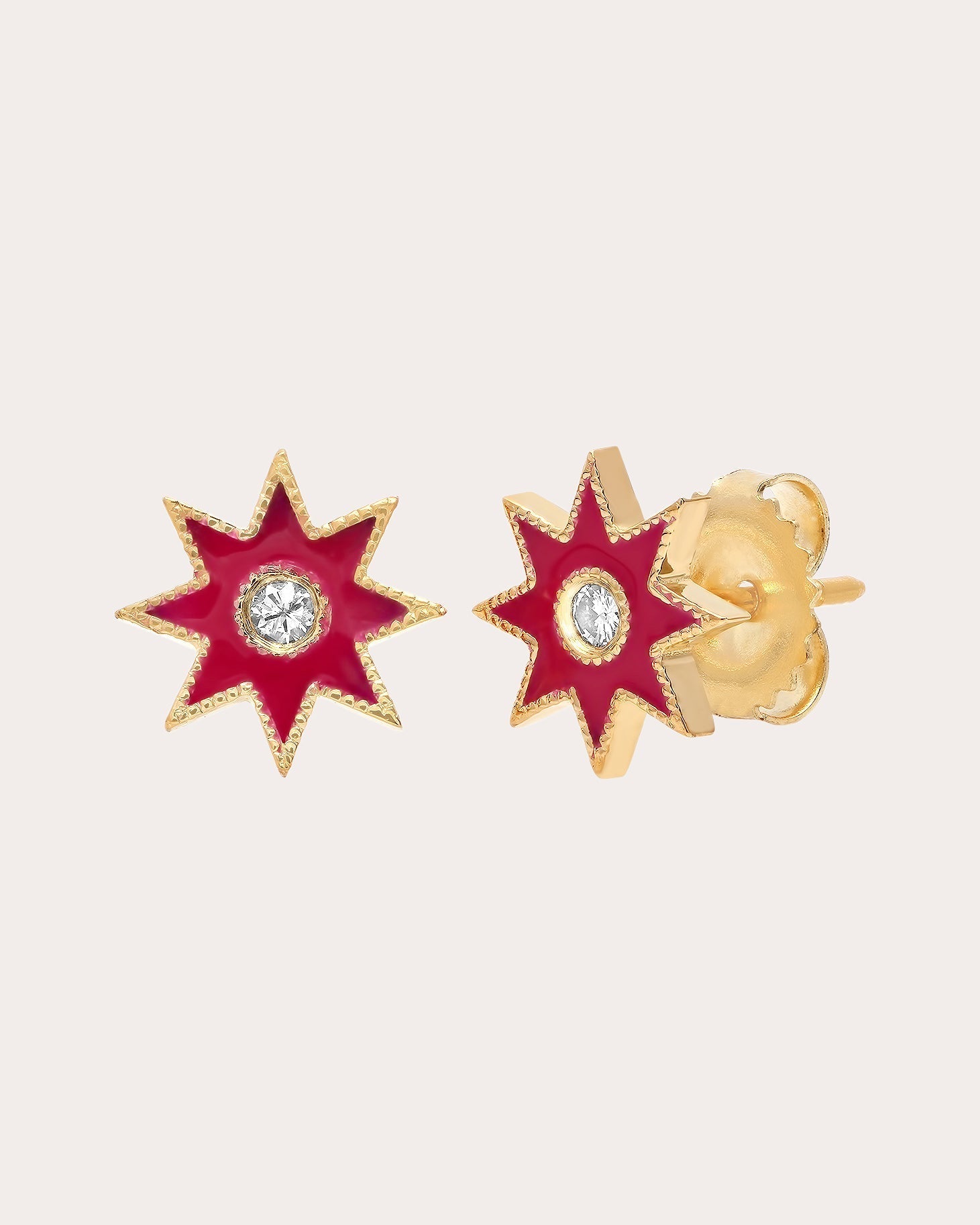 18K Gold Fuchsia Enamel and Diamond Twinkle Star Earrings
