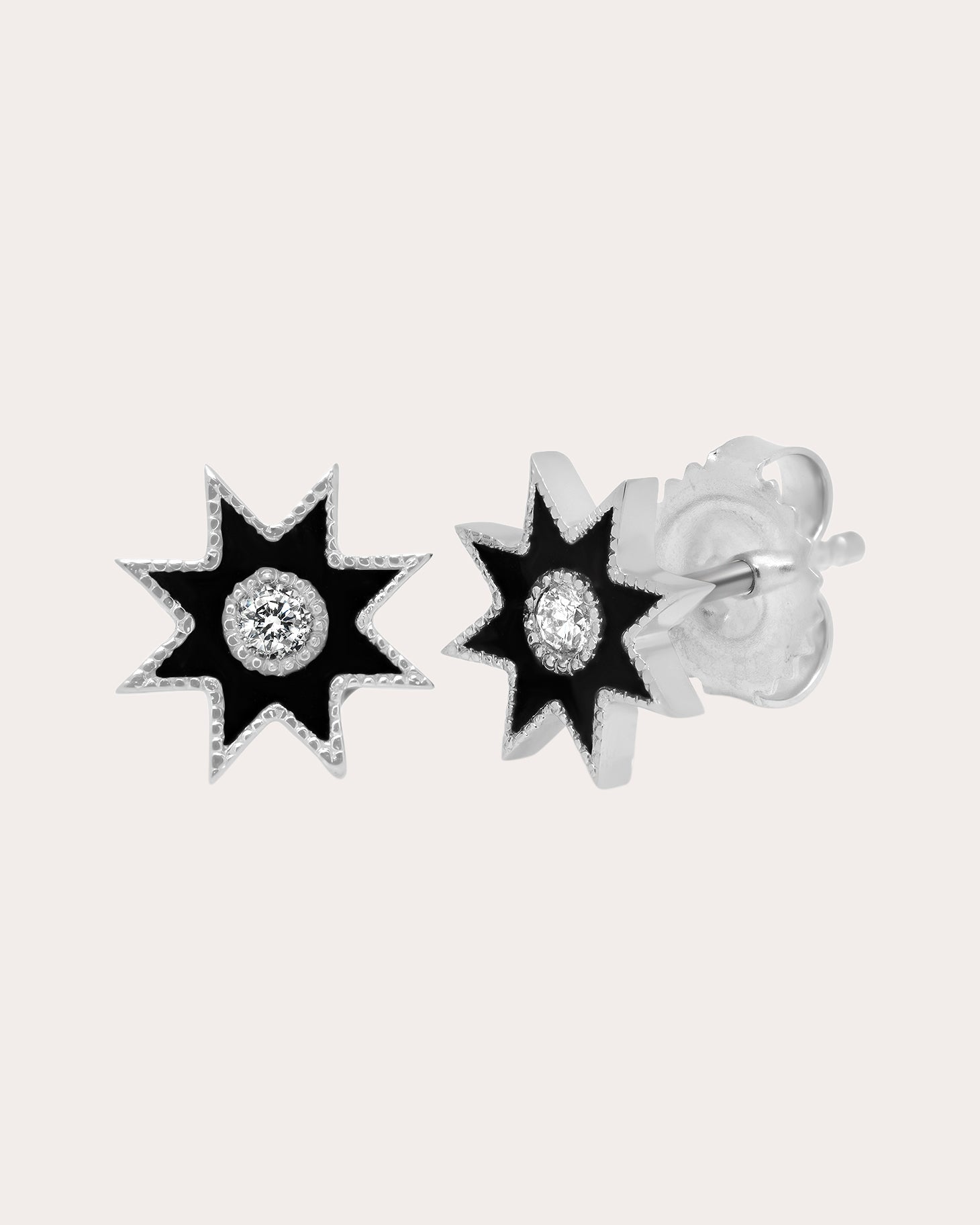 18K Gold Black Enamel and Diamond Twinkle Star Earrings