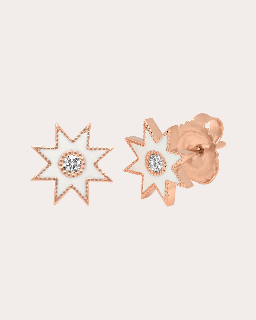 18K Gold White Enamel and Diamond Twinkle Star Earrings