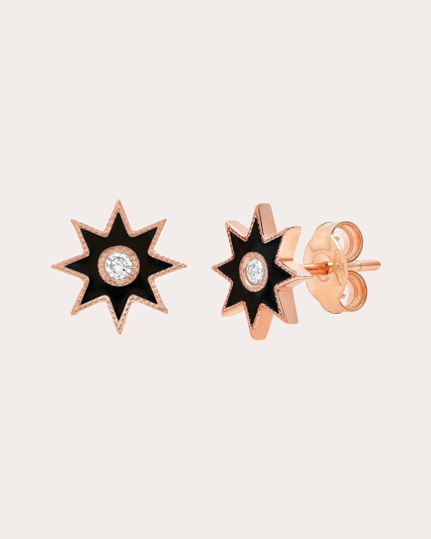 18K Gold Black Enamel and Diamond Twinkle Star Earrings