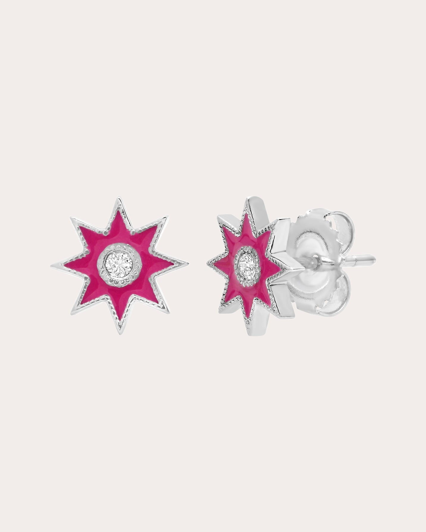 18K Gold Fuchsia Enamel and Diamond Twinkle Star Earrings